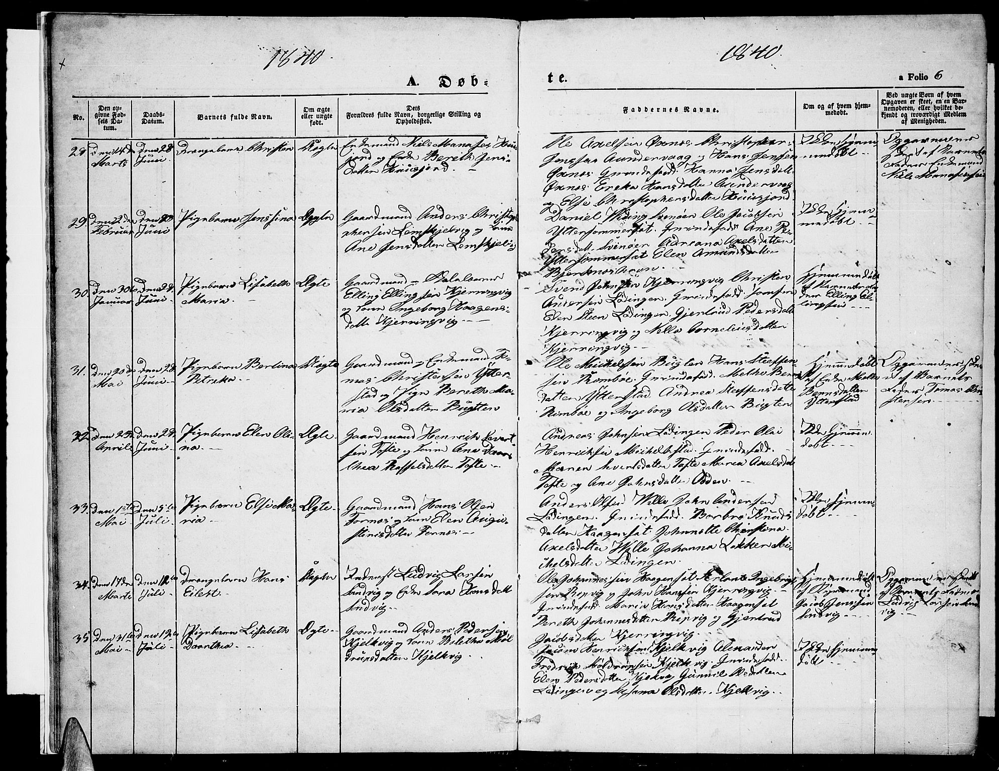 Ministerialprotokoller, klokkerbøker og fødselsregistre - Nordland, AV/SAT-A-1459/872/L1045: Klokkerbok nr. 872C01, 1840-1851, s. 6