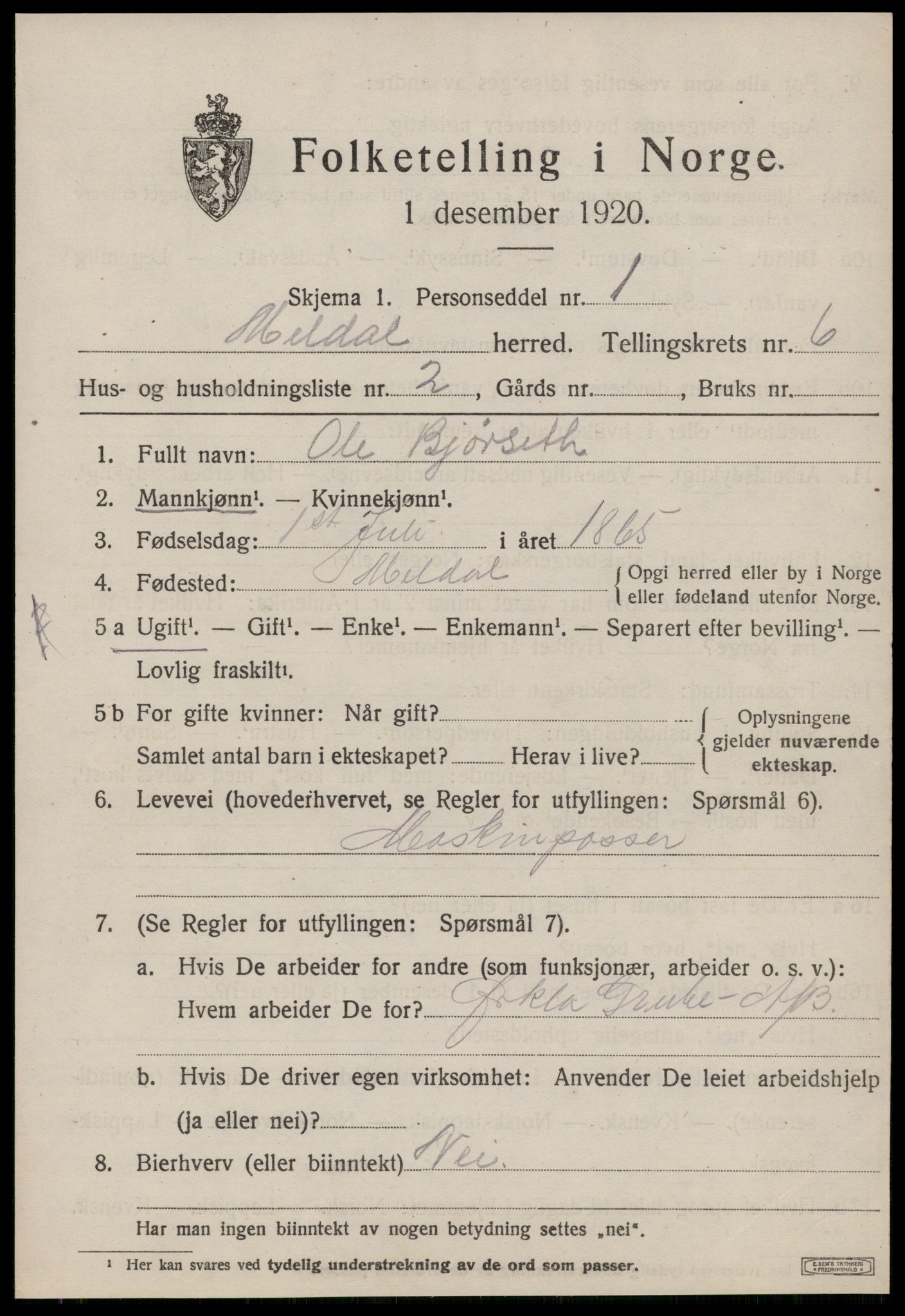 SAT, Folketelling 1920 for 1636 Meldal herred, 1920, s. 5897