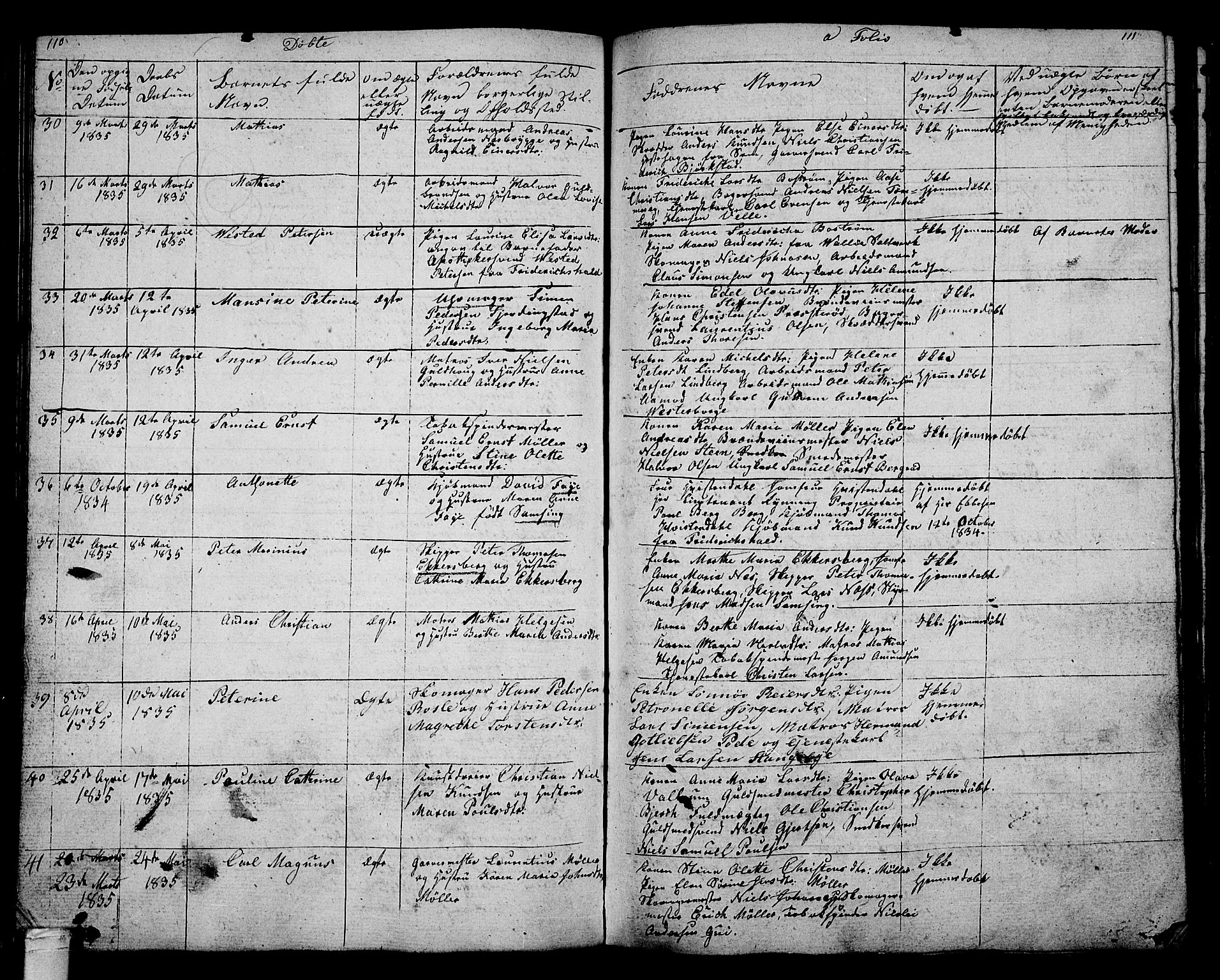 Tønsberg kirkebøker, AV/SAKO-A-330/G/Ga/L0002: Klokkerbok nr. 2, 1827-1854, s. 110-111