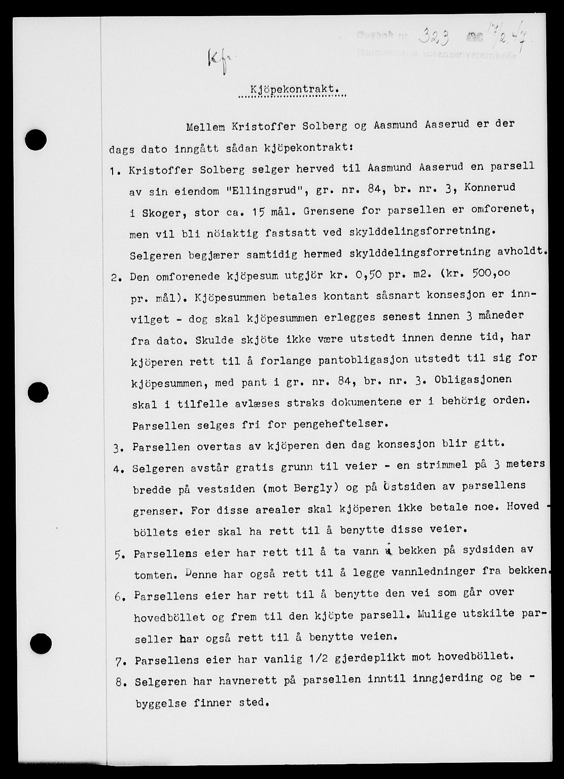 Holmestrand sorenskriveri, SAKO/A-67/G/Ga/Gaa/L0061: Pantebok nr. A-61, 1946-1947, Dagboknr: 323/1947