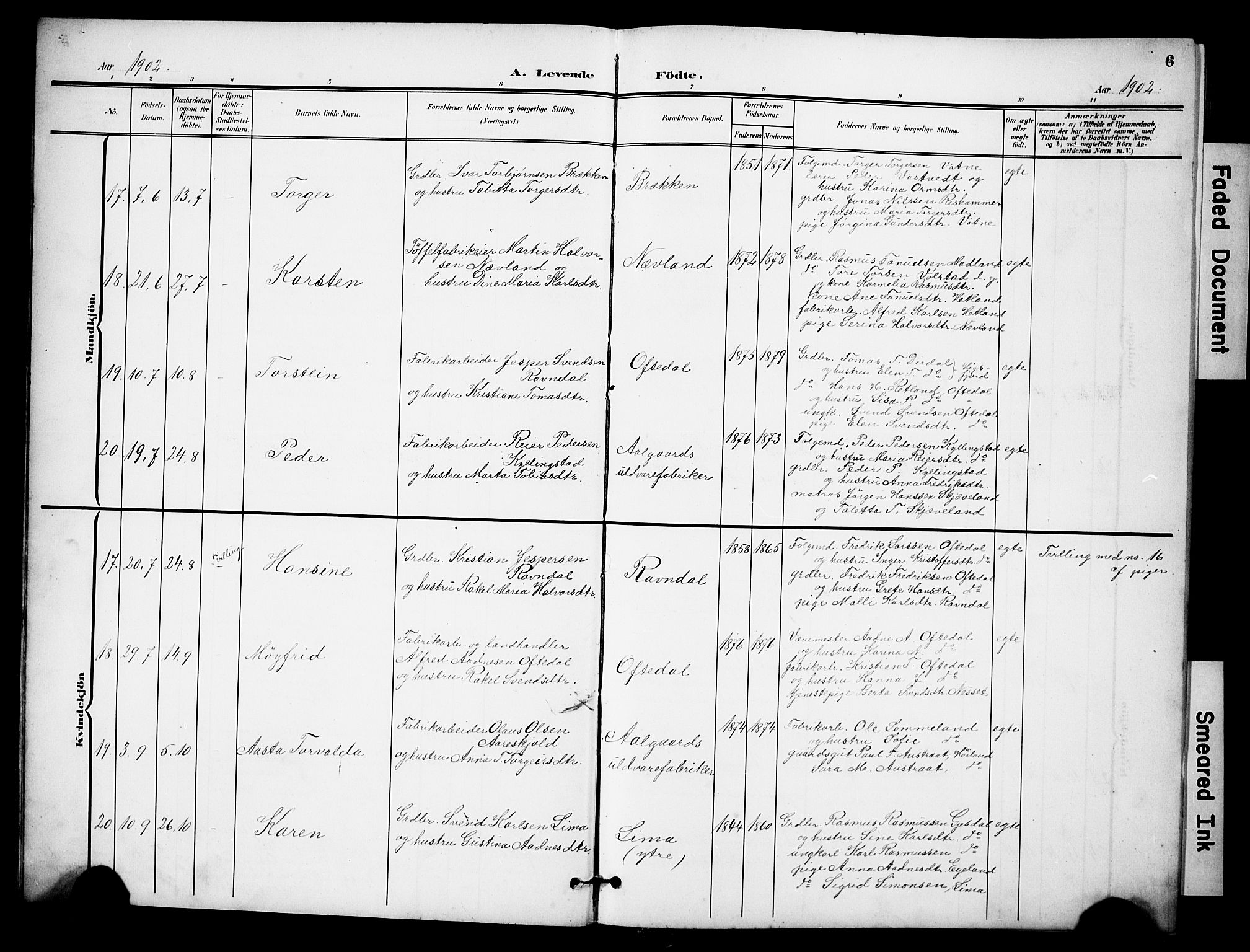 Lye sokneprestkontor, AV/SAST-A-101794/001/30BB/L0009: Klokkerbok nr. B 9, 1902-1923, s. 6