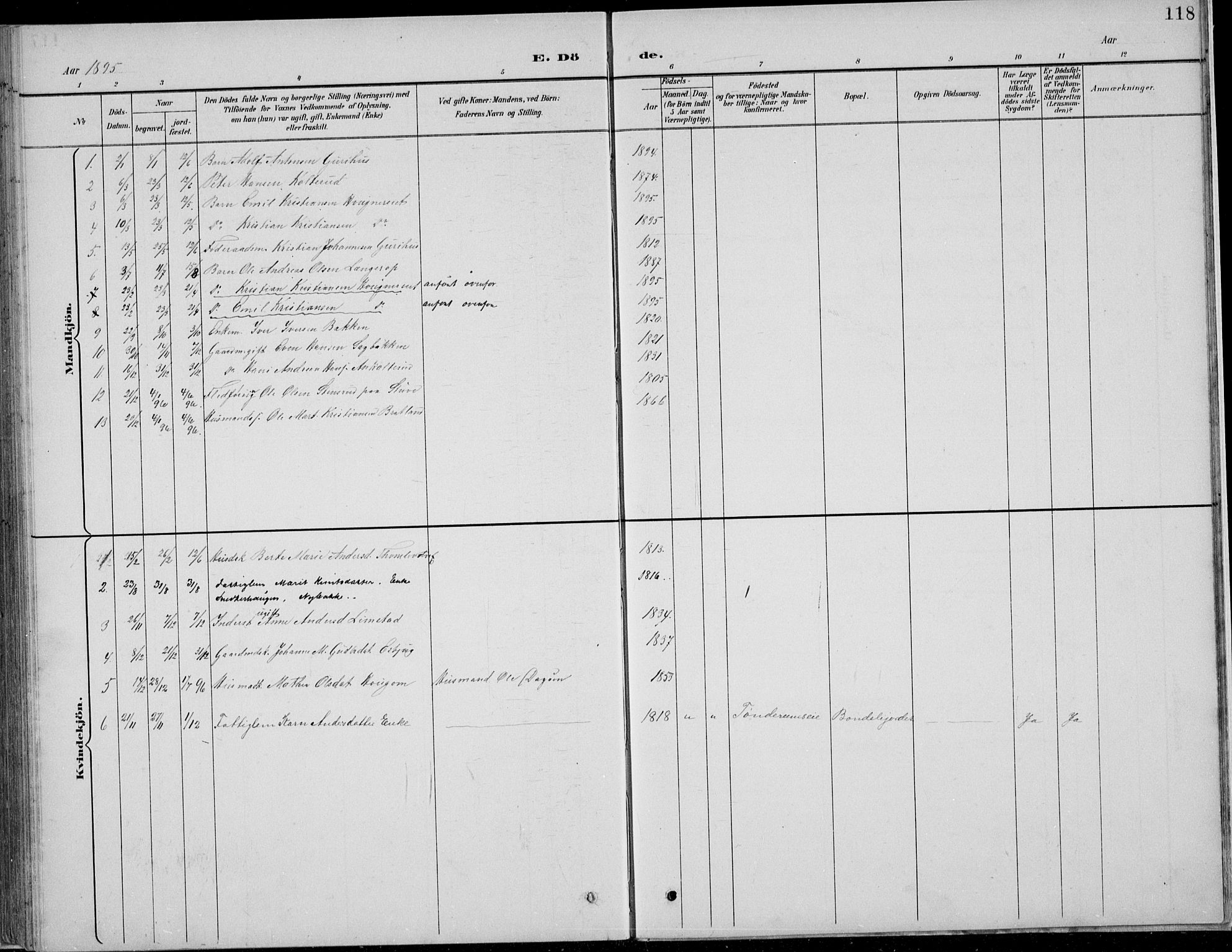 Nordre Land prestekontor, SAH/PREST-124/H/Ha/Hab/L0013: Klokkerbok nr. 13, 1891-1904, s. 118