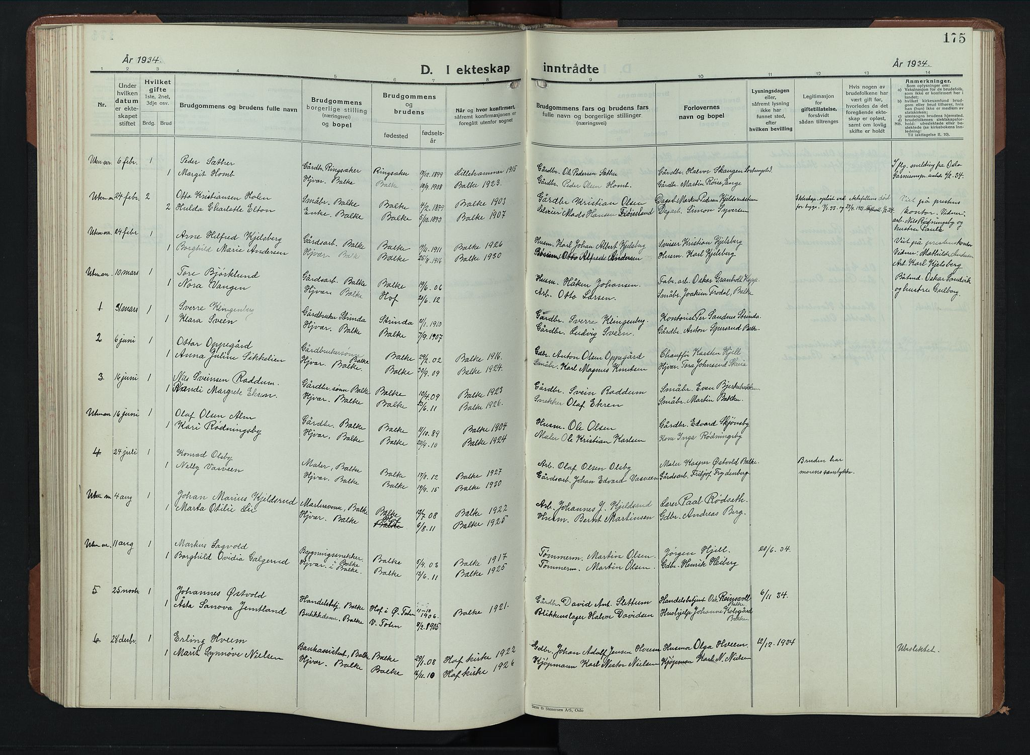 Balke prestekontor, AV/SAH-PREST-106/H/Ha/Hab/L0002: Klokkerbok nr. 2, 1929-1951, s. 175