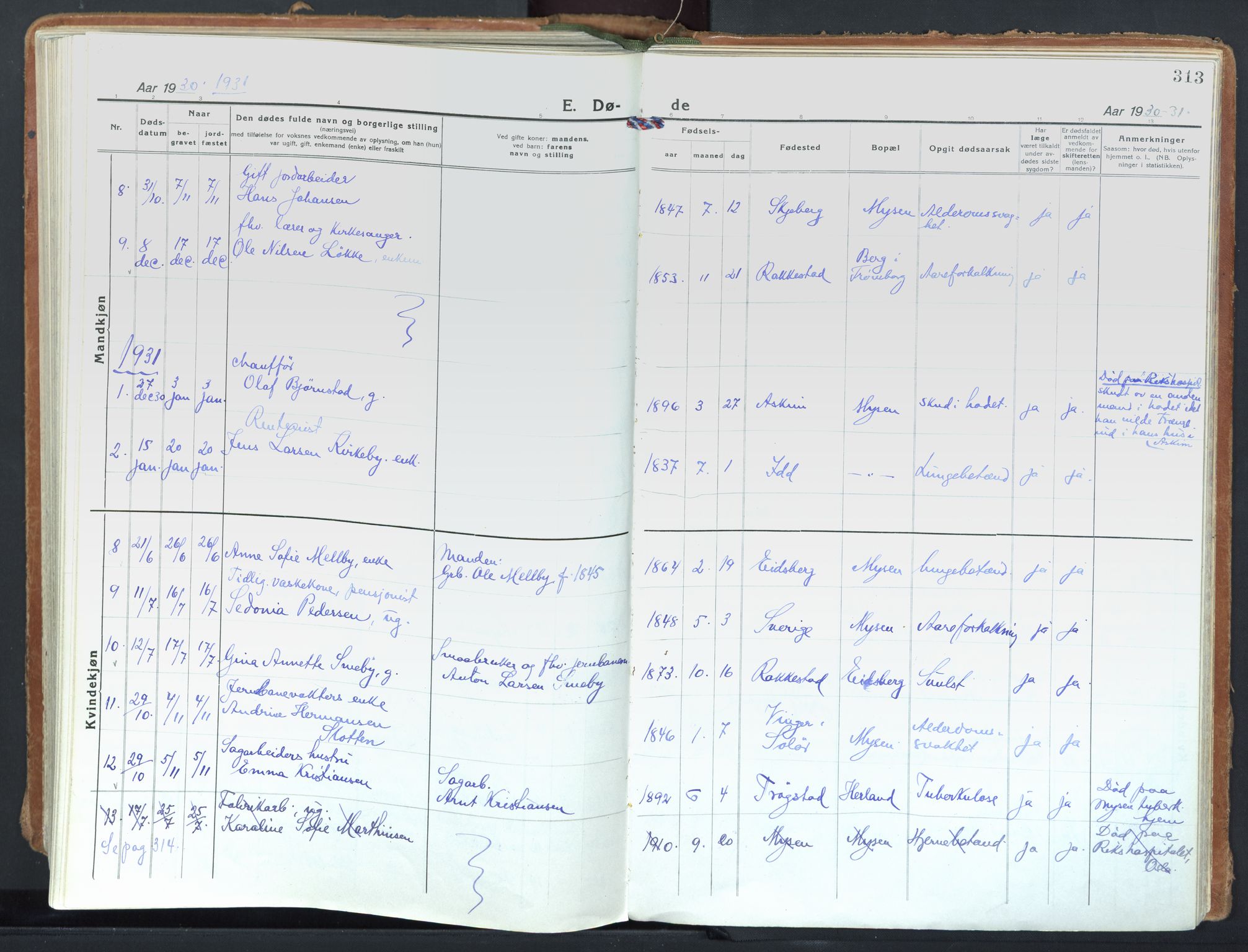 Eidsberg prestekontor Kirkebøker, AV/SAO-A-10905/F/Fd/L0001: Ministerialbok nr. IV 1, 1921-1948, s. 313