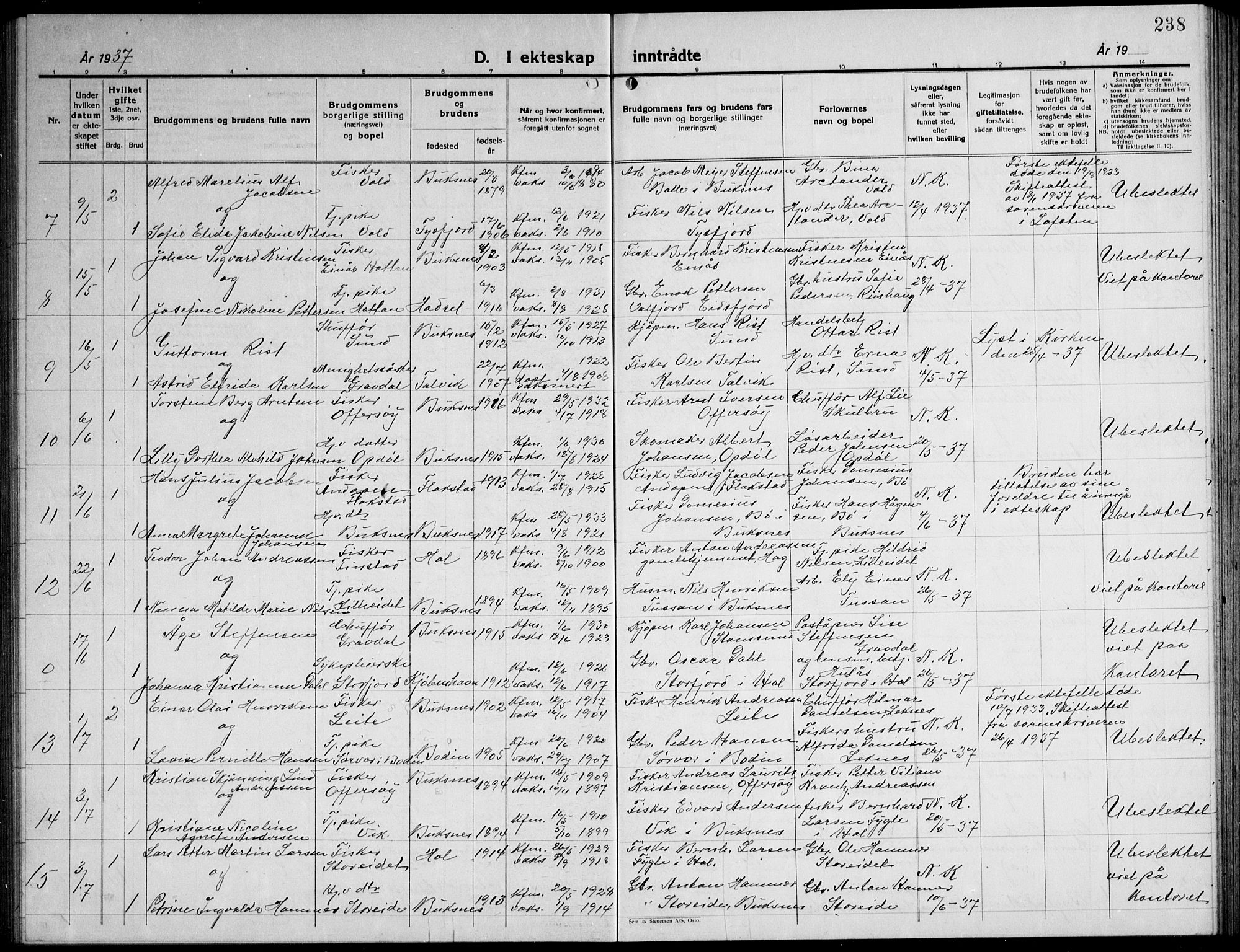 Ministerialprotokoller, klokkerbøker og fødselsregistre - Nordland, AV/SAT-A-1459/881/L1170: Klokkerbok nr. 881C07, 1930-1943, s. 238