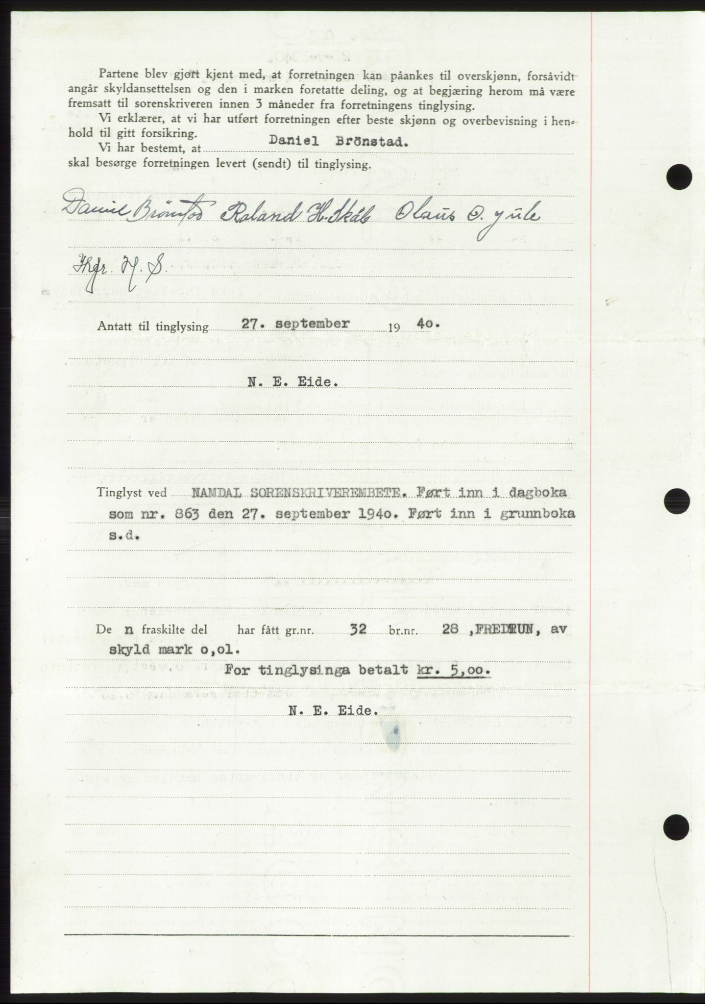 Namdal sorenskriveri, SAT/A-4133/1/2/2C: Pantebok nr. -, 1940-1941, Tingl.dato: 27.09.1940