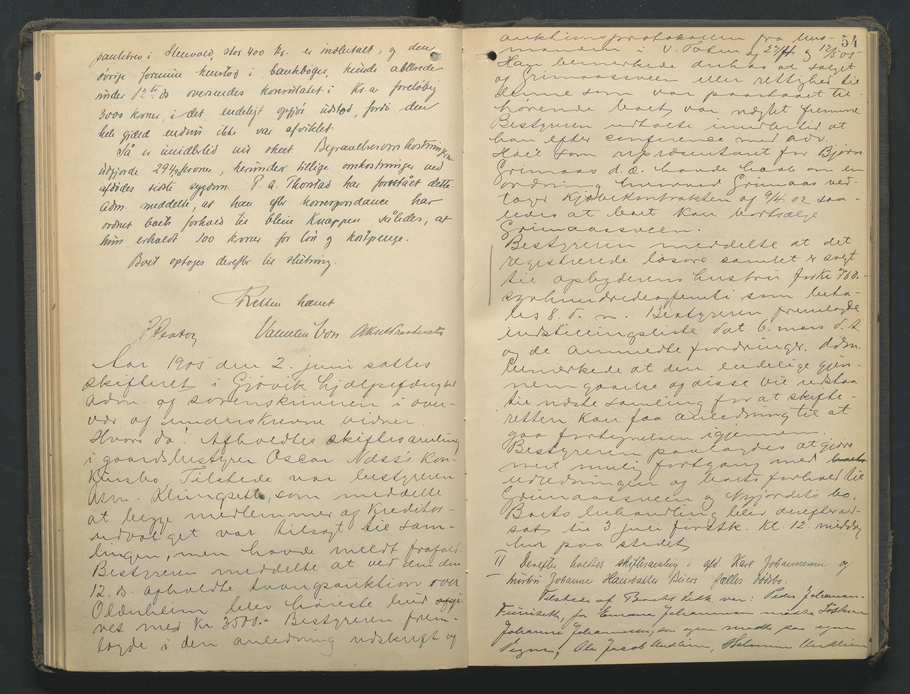 Toten tingrett, AV/SAH-TING-006/J/Jf/L0008: Skifteregistreringsprotokoll - Vestre Toten, 1903-1911, s. 54