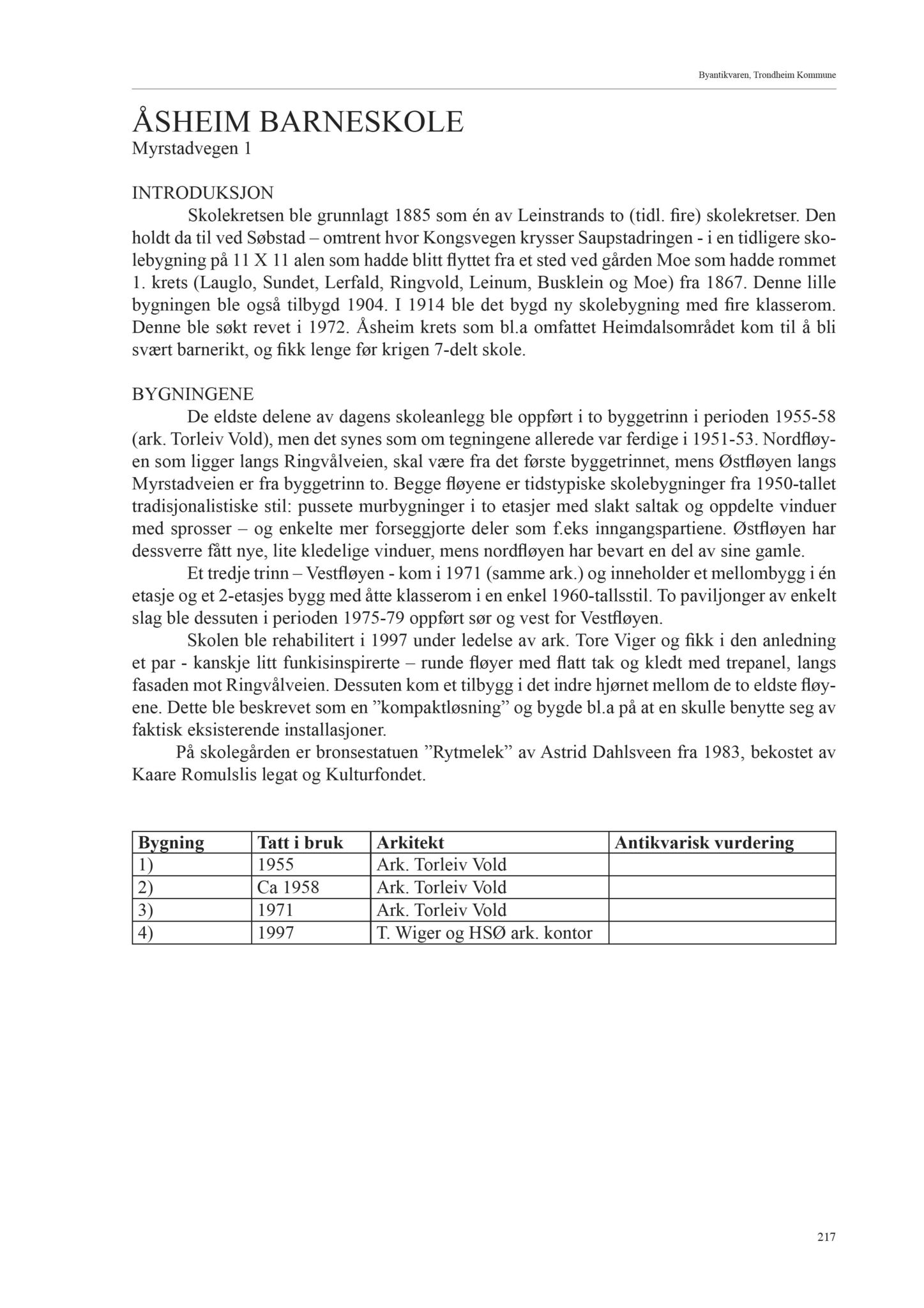 , Trondheim kommunes skoleanlegg - Beskrivelse og antikvarisk klassifisering, 2003, s. 226