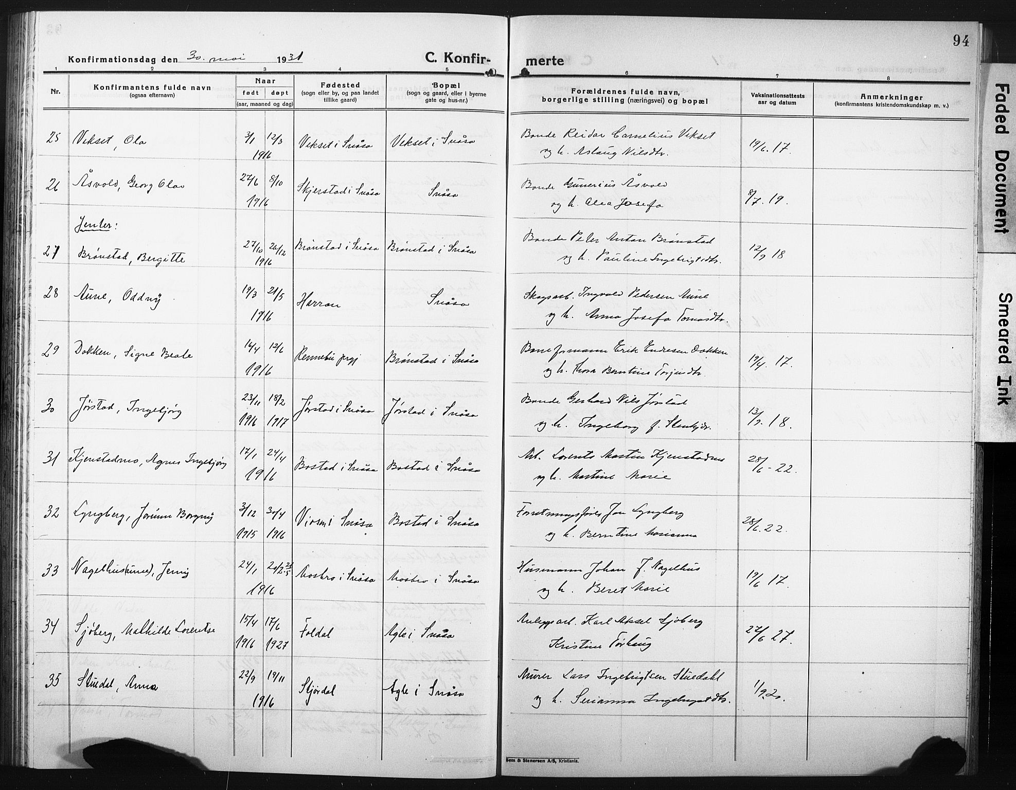 Ministerialprotokoller, klokkerbøker og fødselsregistre - Nord-Trøndelag, SAT/A-1458/749/L0480: Klokkerbok nr. 749C02, 1924-1932, s. 94