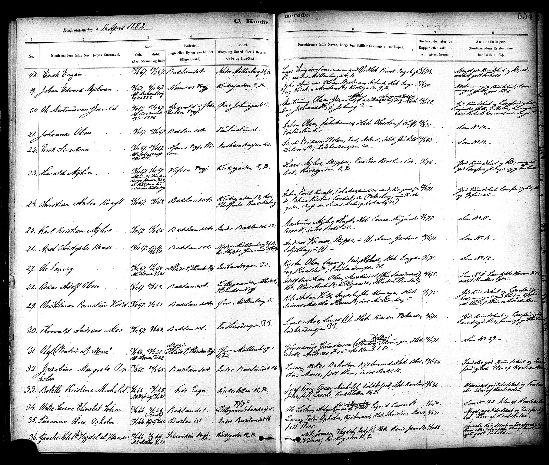 Ministerialprotokoller, klokkerbøker og fødselsregistre - Sør-Trøndelag, SAT/A-1456/604/L0188: Ministerialbok nr. 604A09, 1878-1892, s. 554