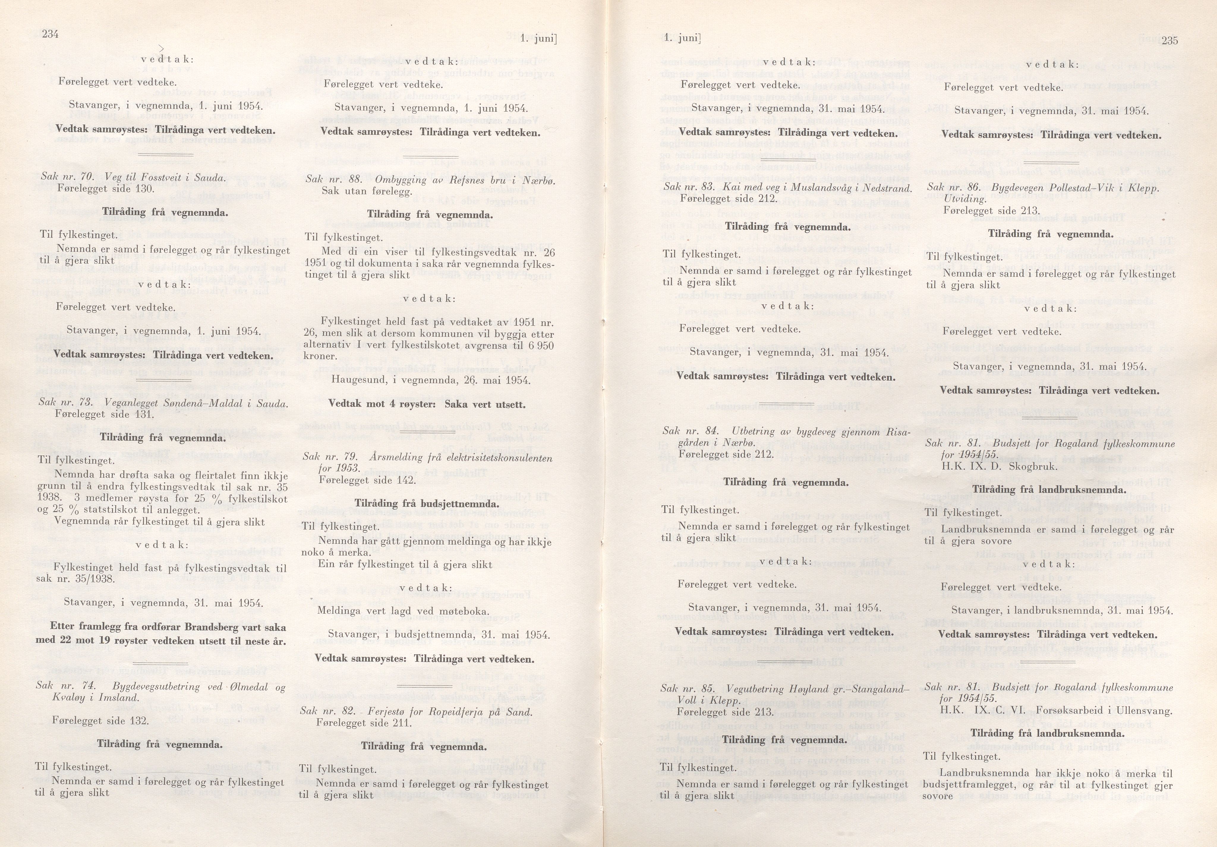 Rogaland fylkeskommune - Fylkesrådmannen , IKAR/A-900/A/Aa/Aaa/L0073: Møtebok , 1954, s. 234-235