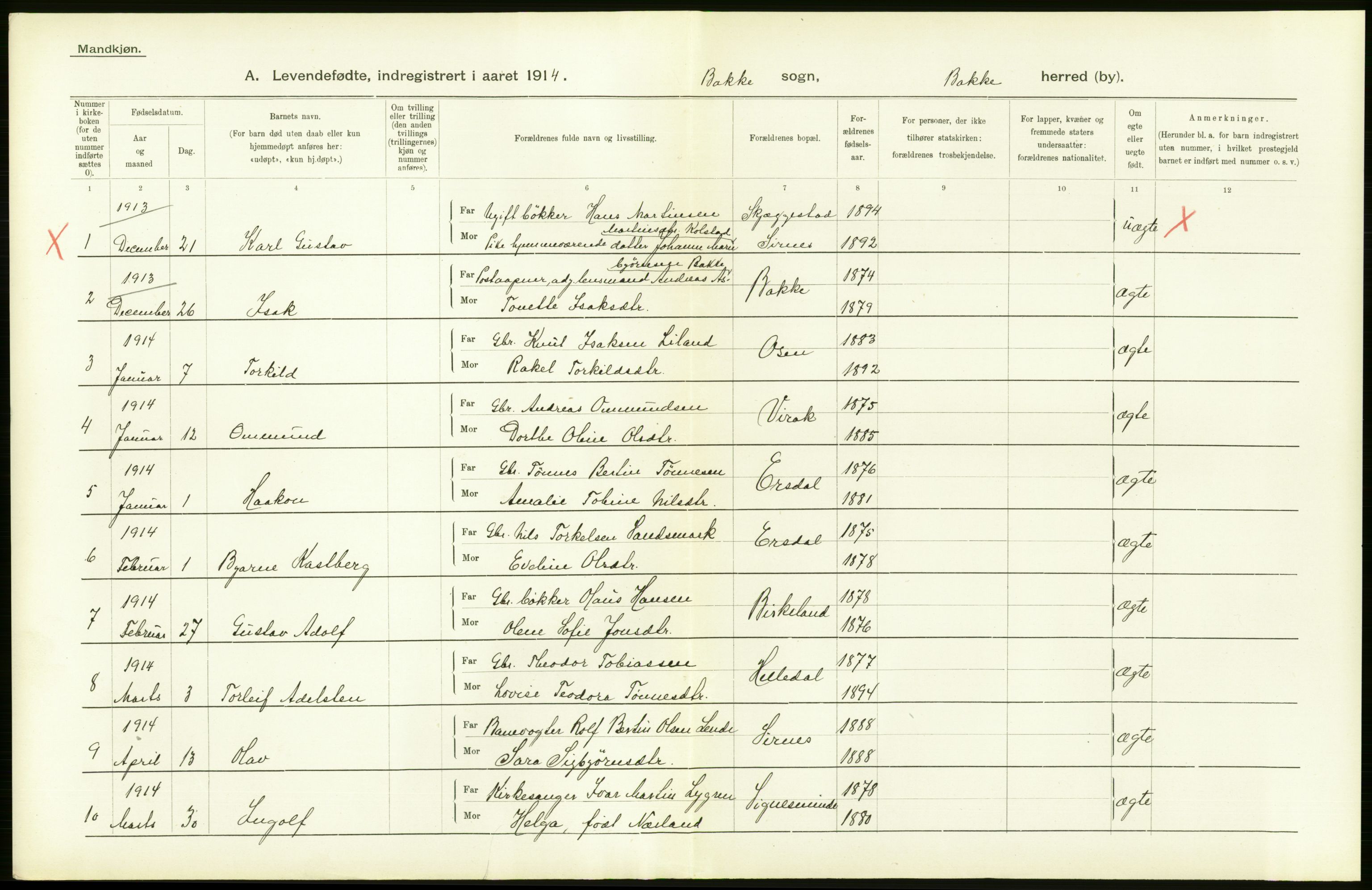 Statistisk sentralbyrå, Sosiodemografiske emner, Befolkning, AV/RA-S-2228/D/Df/Dfb/Dfbd/L0022: Lister og Mandals amt: Levendefødte menn og kvinner, samt gifte. Bygder og byer., 1914, s. 274