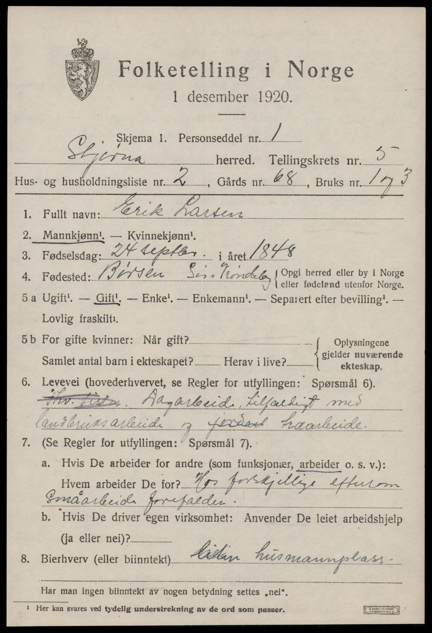 SAT, Folketelling 1920 for 1626 Stjørna herred, 1920, s. 3836