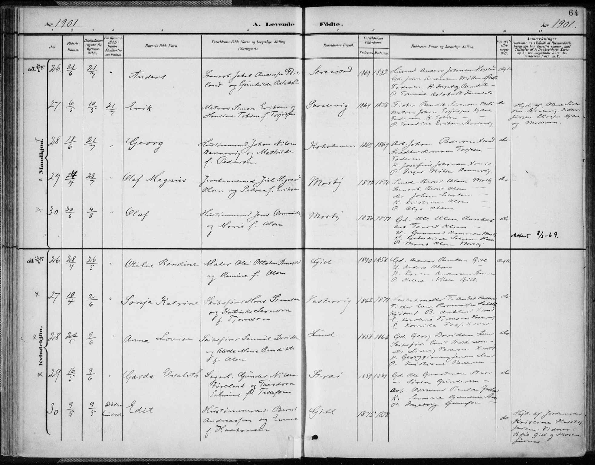 Oddernes sokneprestkontor, AV/SAK-1111-0033/F/Fa/Faa/L0010: Ministerialbok nr. A 10, 1897-1911, s. 64