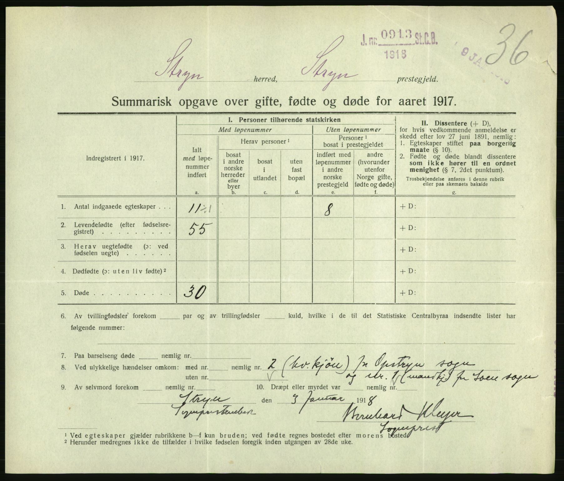 Statistisk sentralbyrå, Sosiodemografiske emner, Befolkning, AV/RA-S-2228/D/Df/Dfb/Dfbg/L0056: Summariske oppgaver over gifte, fødte og døde for hele landet., 1917, s. 1075