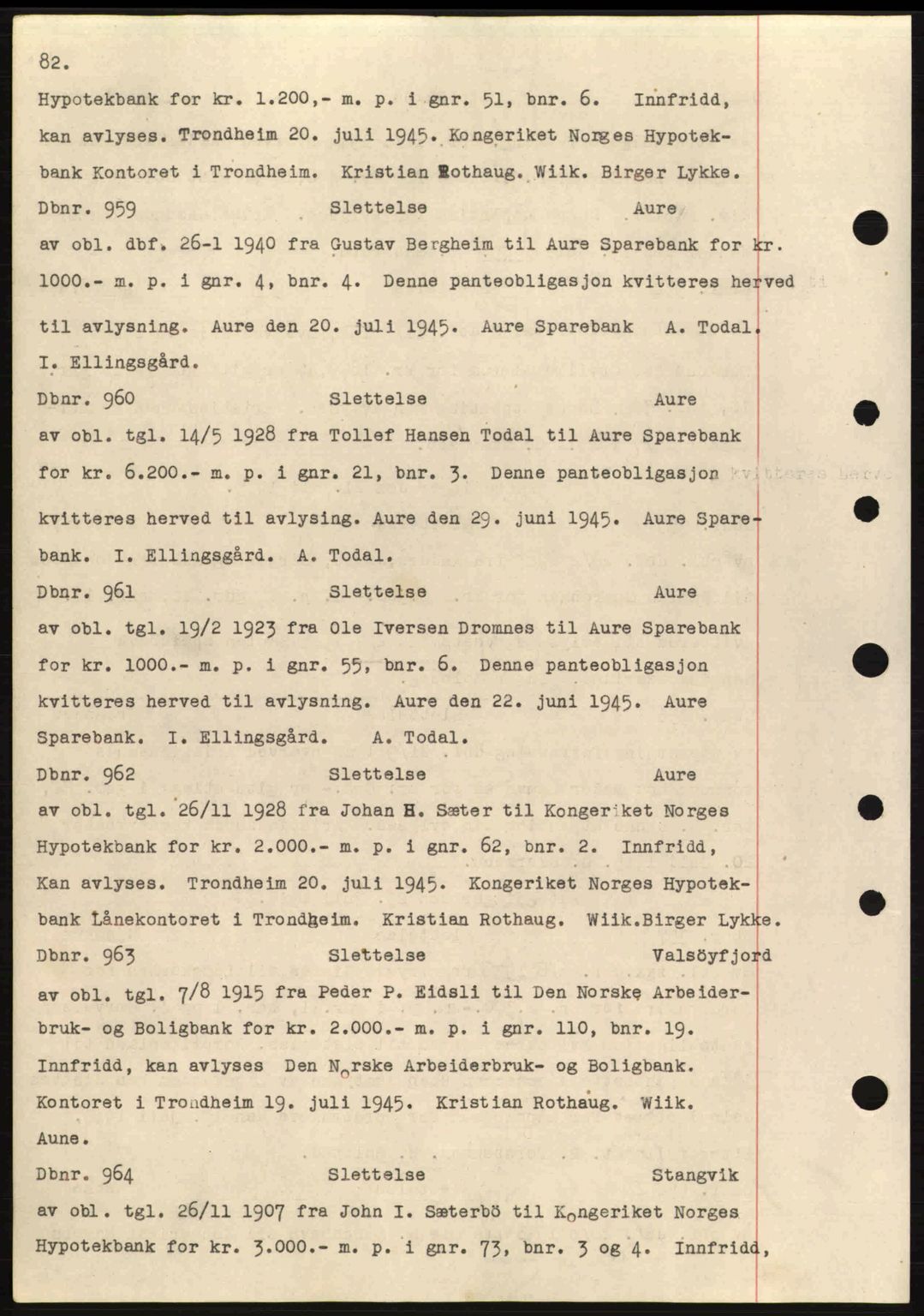 Nordmøre sorenskriveri, AV/SAT-A-4132/1/2/2Ca: Pantebok nr. C82a, 1945-1946, Dagboknr: 959/1945