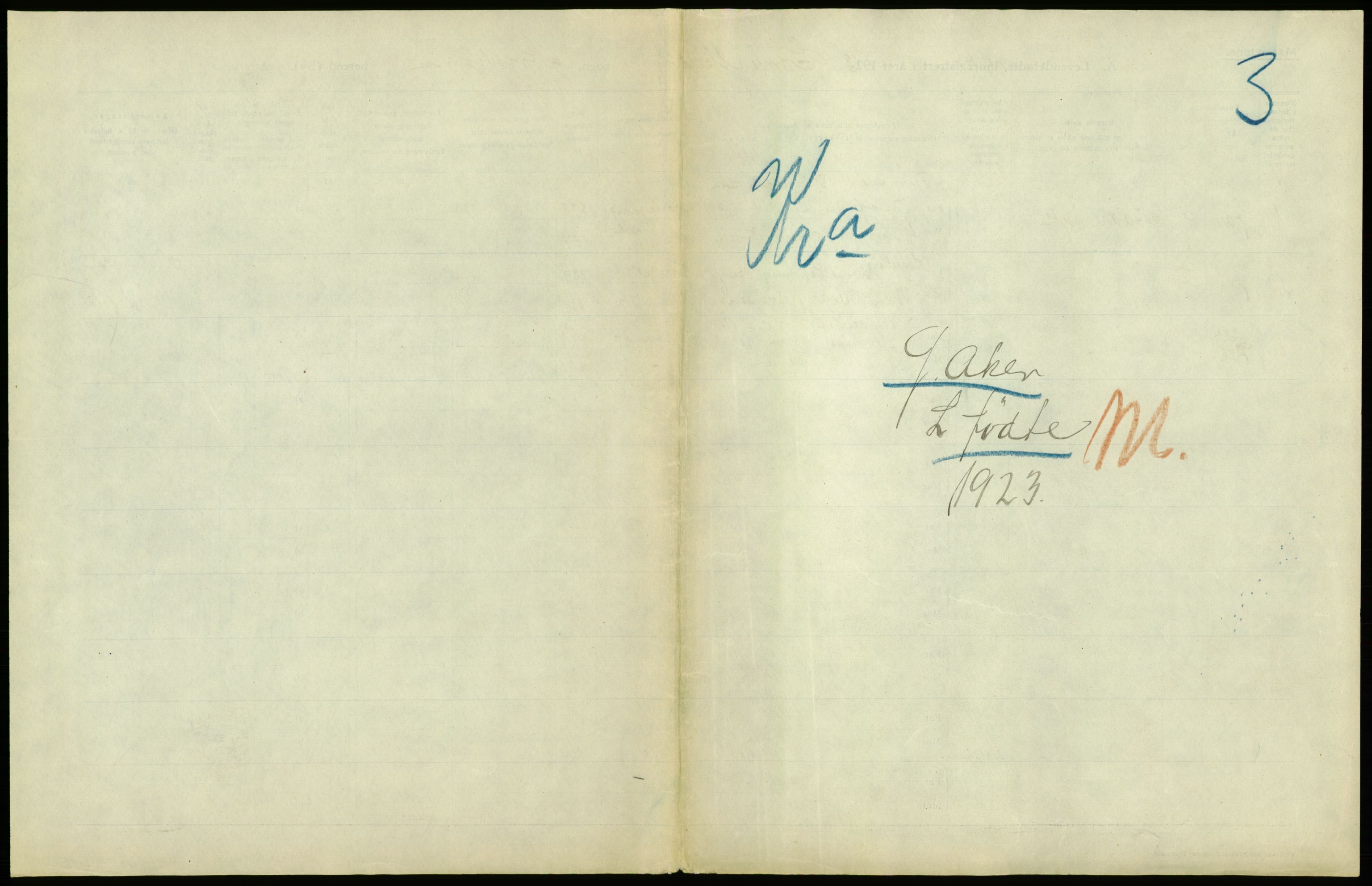 Statistisk sentralbyrå, Sosiodemografiske emner, Befolkning, AV/RA-S-2228/D/Df/Dfc/Dfcc/L0006: Kristiania: Levendefødte menn og kvinner., 1923, s. 1