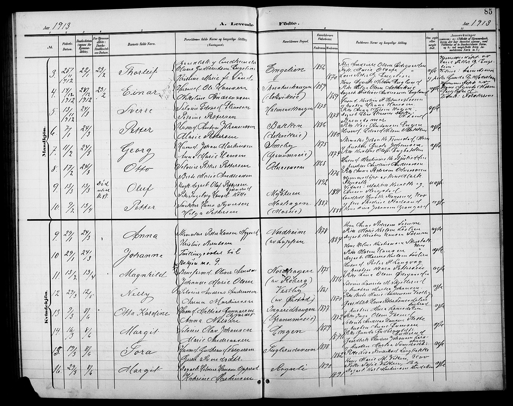 Søndre Land prestekontor, AV/SAH-PREST-122/L/L0004: Klokkerbok nr. 4, 1901-1915, s. 85