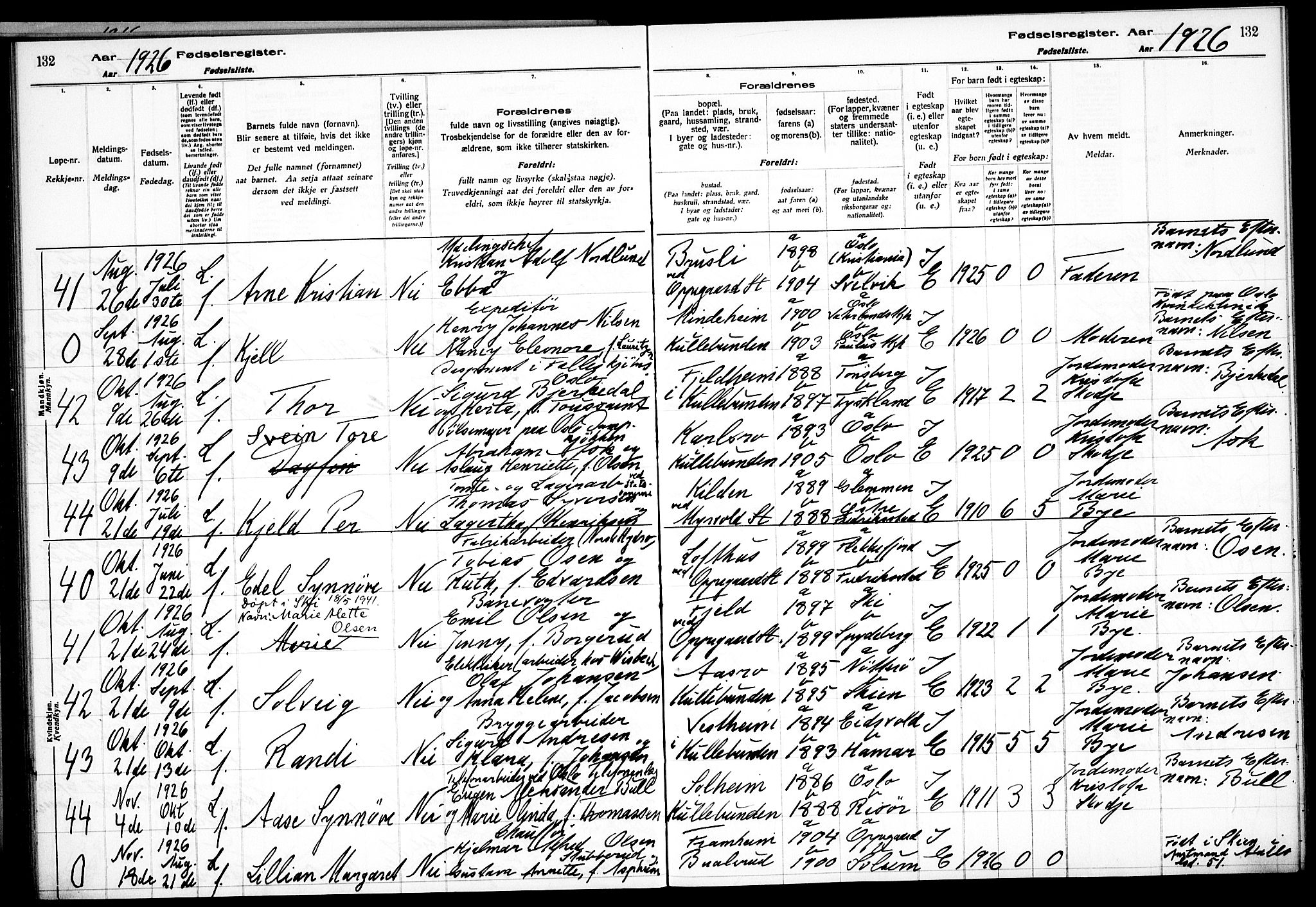 Nesodden prestekontor Kirkebøker, AV/SAO-A-10013/J/Jb/L0001: Fødselsregister nr. II 1, 1916-1933, s. 132