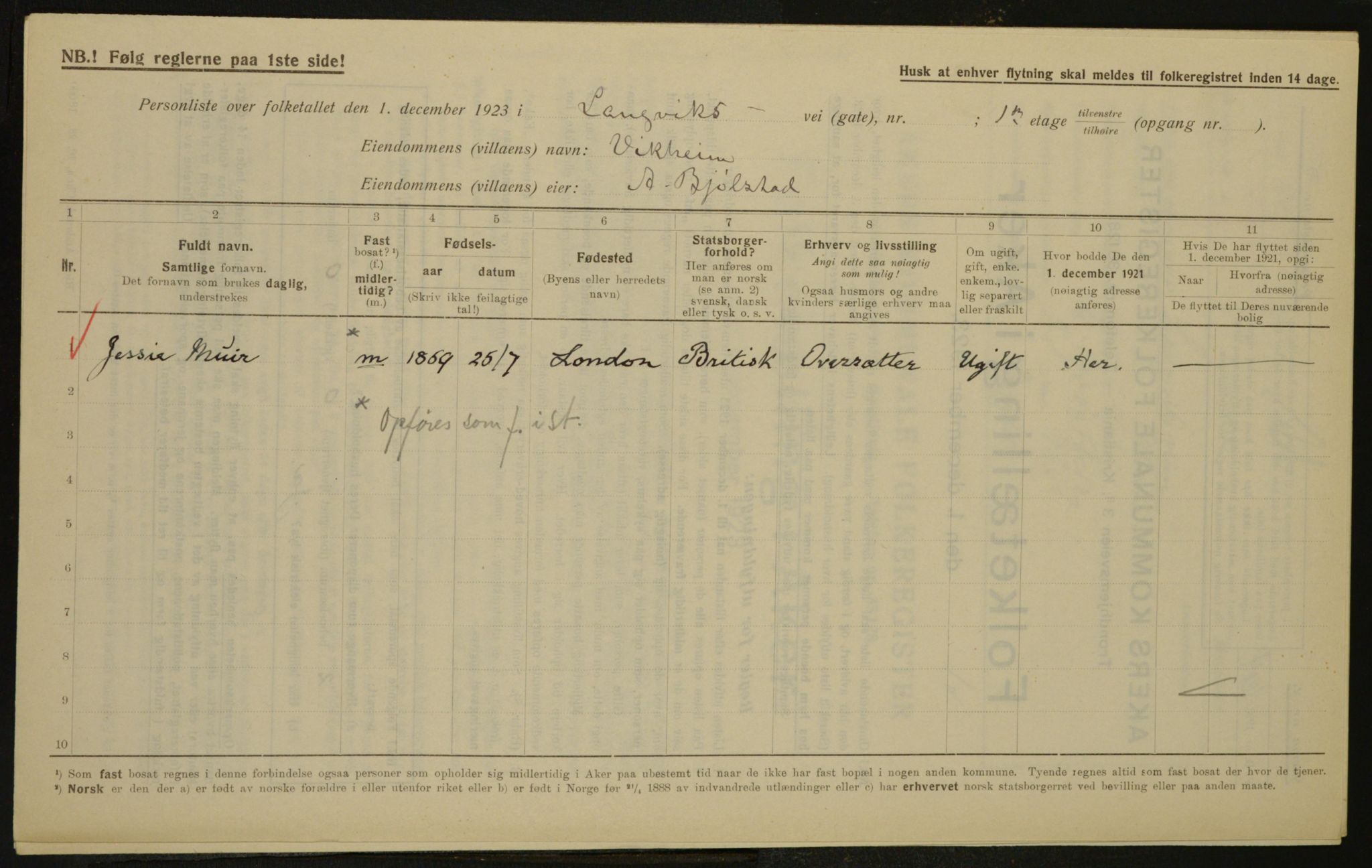 , Kommunal folketelling 1.12.1923 for Aker, 1923, s. 3543