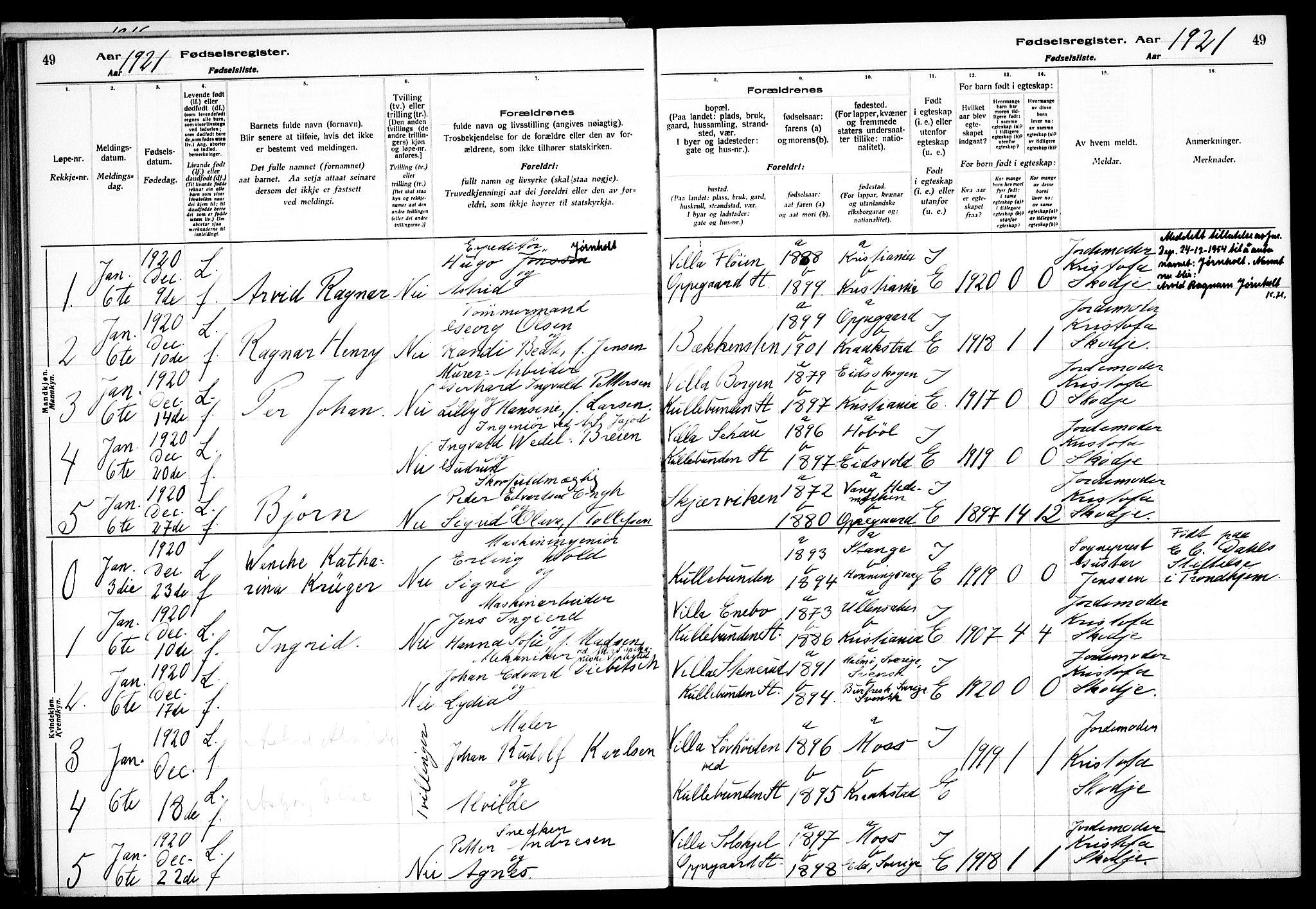 Nesodden prestekontor Kirkebøker, AV/SAO-A-10013/J/Jb/L0001: Fødselsregister nr. II 1, 1916-1933, s. 49