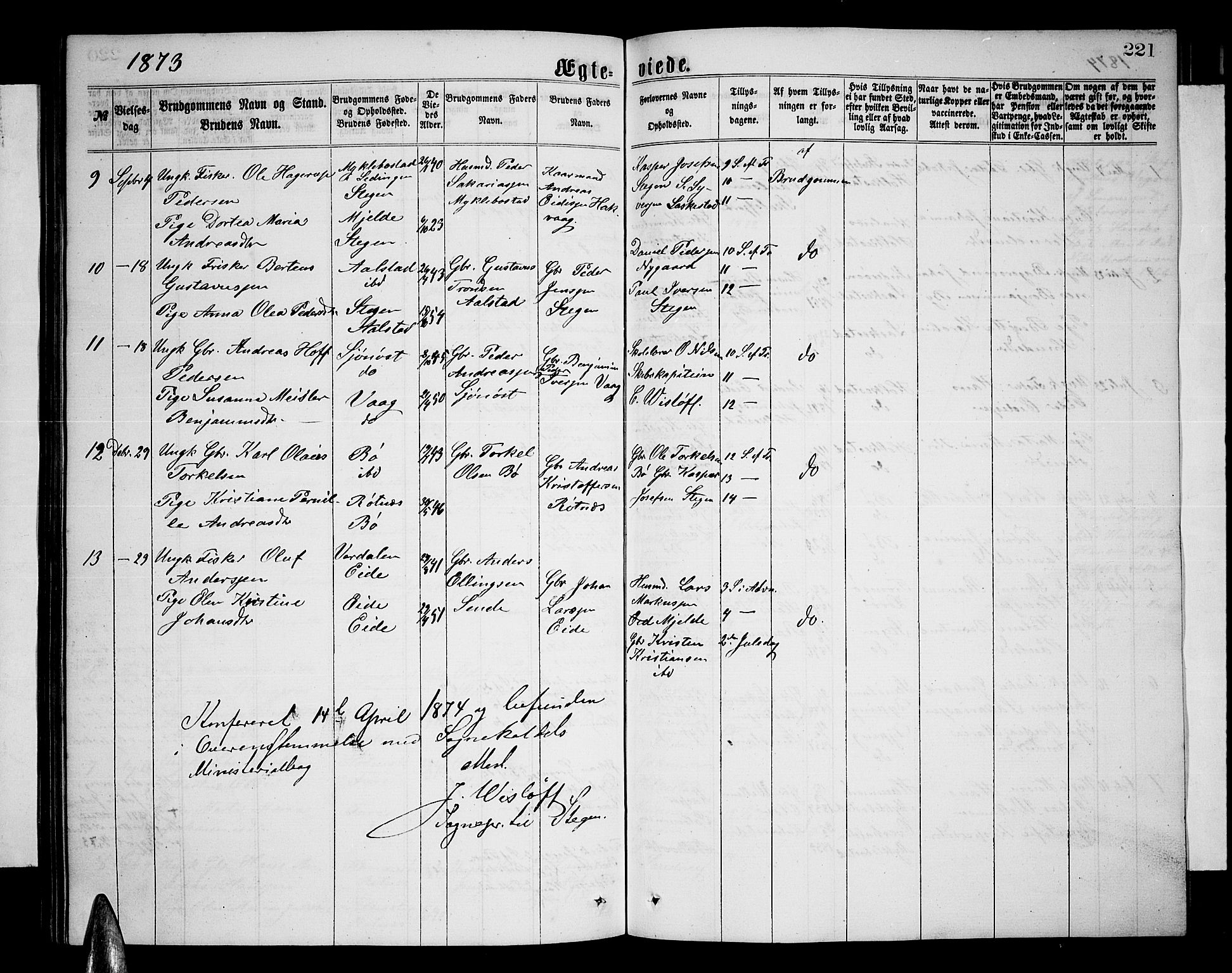 Ministerialprotokoller, klokkerbøker og fødselsregistre - Nordland, AV/SAT-A-1459/855/L0815: Klokkerbok nr. 855C04, 1865-1878, s. 221