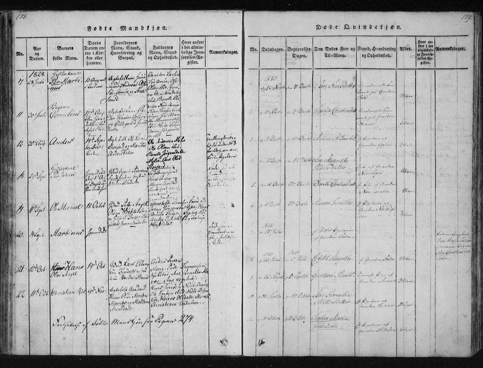 Ministerialprotokoller, klokkerbøker og fødselsregistre - Nordland, AV/SAT-A-1459/805/L0096: Ministerialbok nr. 805A03, 1820-1837, s. 178-179
