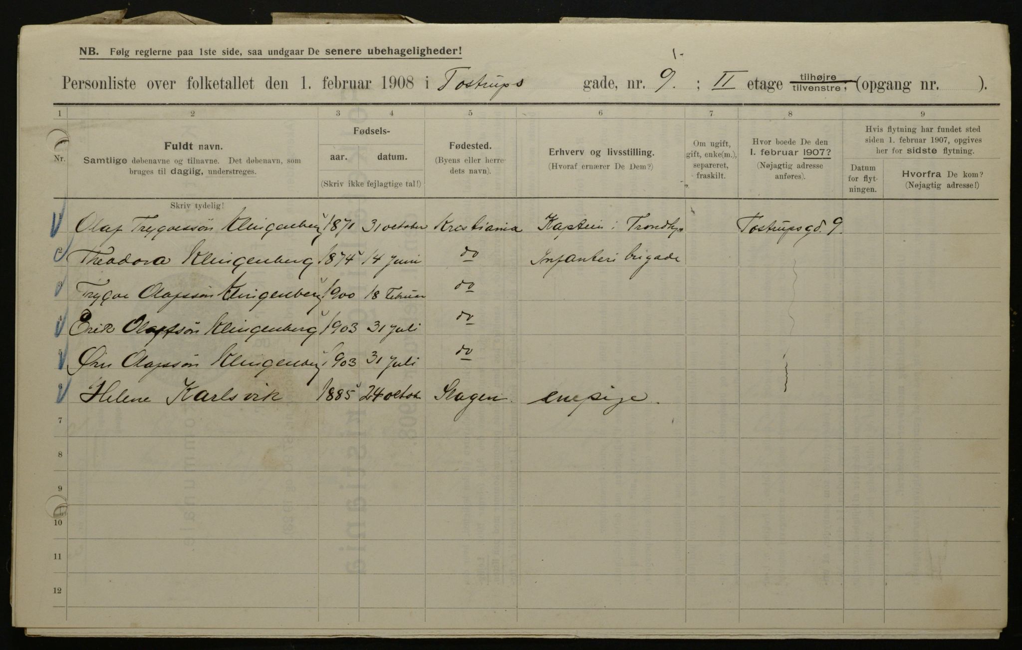 OBA, Kommunal folketelling 1.2.1908 for Kristiania kjøpstad, 1908, s. 103680
