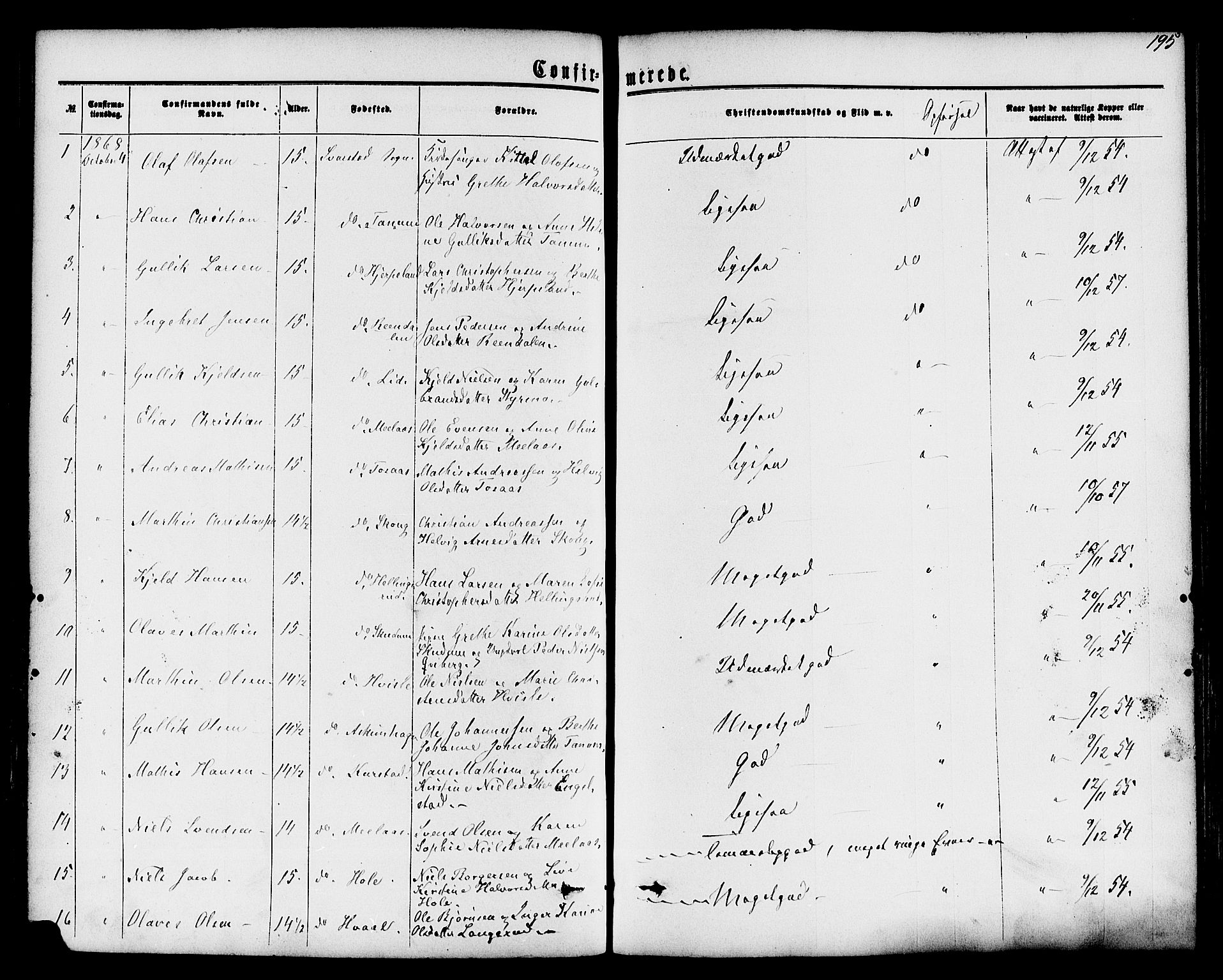 Lardal kirkebøker, AV/SAKO-A-350/F/Fa/L0007: Ministerialbok nr. I 7, 1861-1880, s. 195