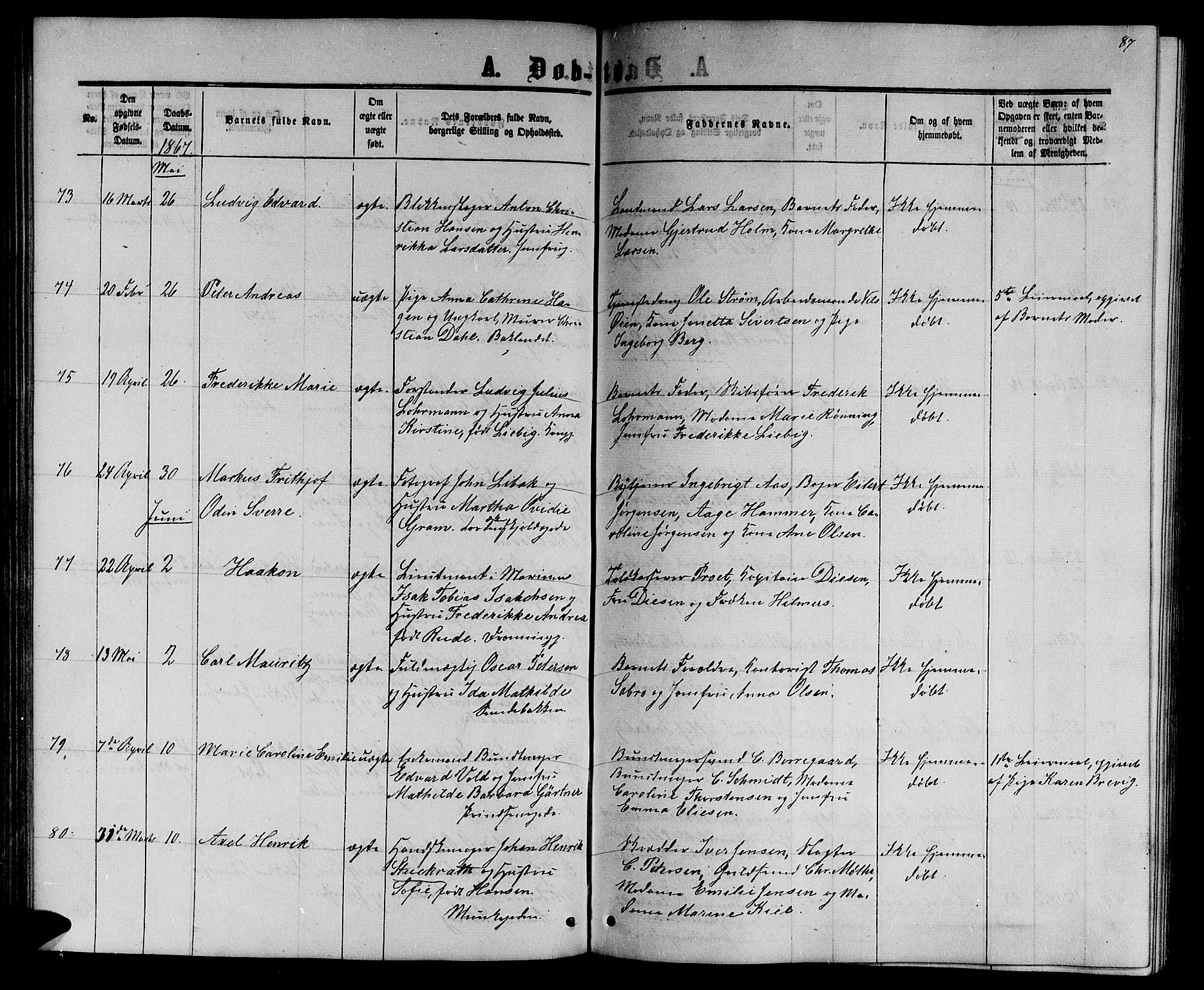 Ministerialprotokoller, klokkerbøker og fødselsregistre - Sør-Trøndelag, SAT/A-1456/601/L0087: Klokkerbok nr. 601C05, 1864-1881, s. 87