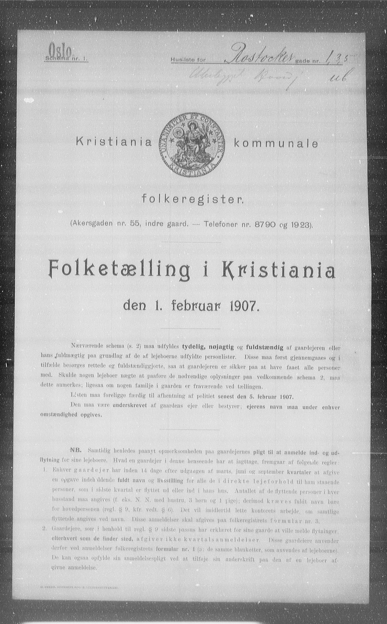 OBA, Kommunal folketelling 1.2.1907 for Kristiania kjøpstad, 1907, s. 43169