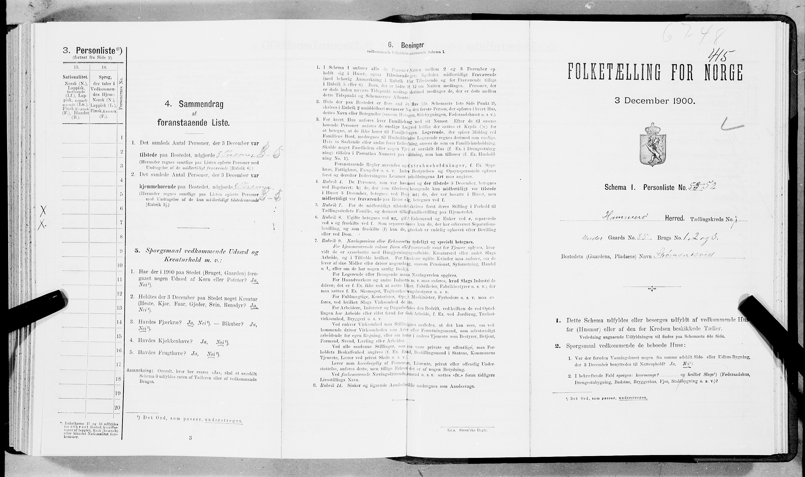 SAT, Folketelling 1900 for 1849 Hamarøy herred, 1900, s. 907