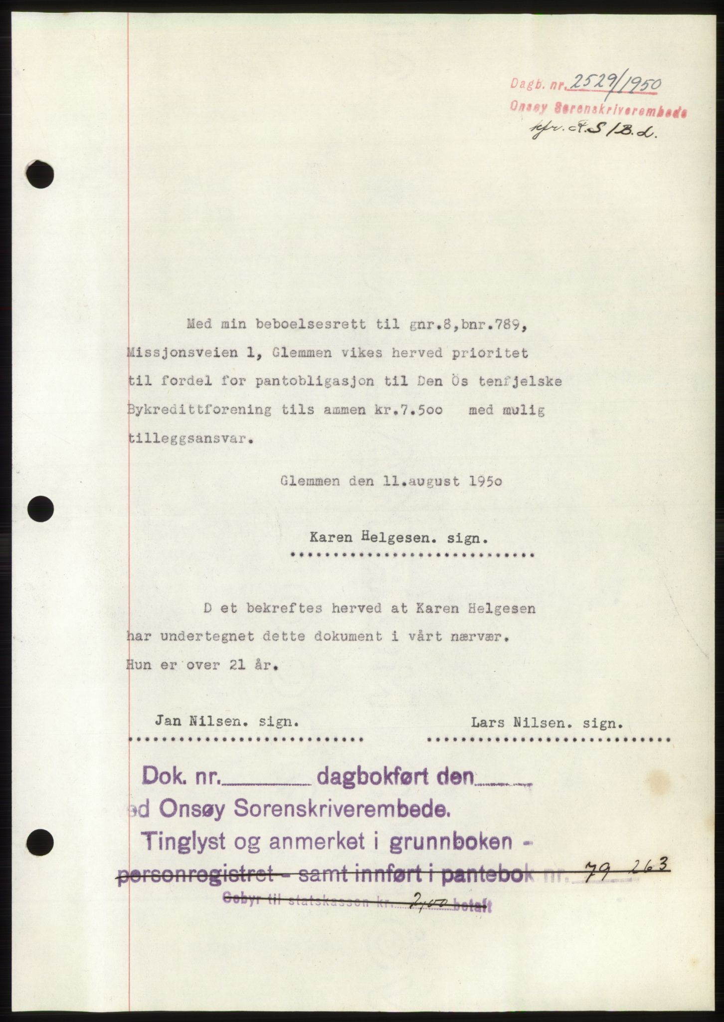 Onsøy sorenskriveri, SAO/A-10474/G/Ga/Gac/L0010: Pantebok nr. B 18-10, 1950-1950, Dagboknr: 2529/1950
