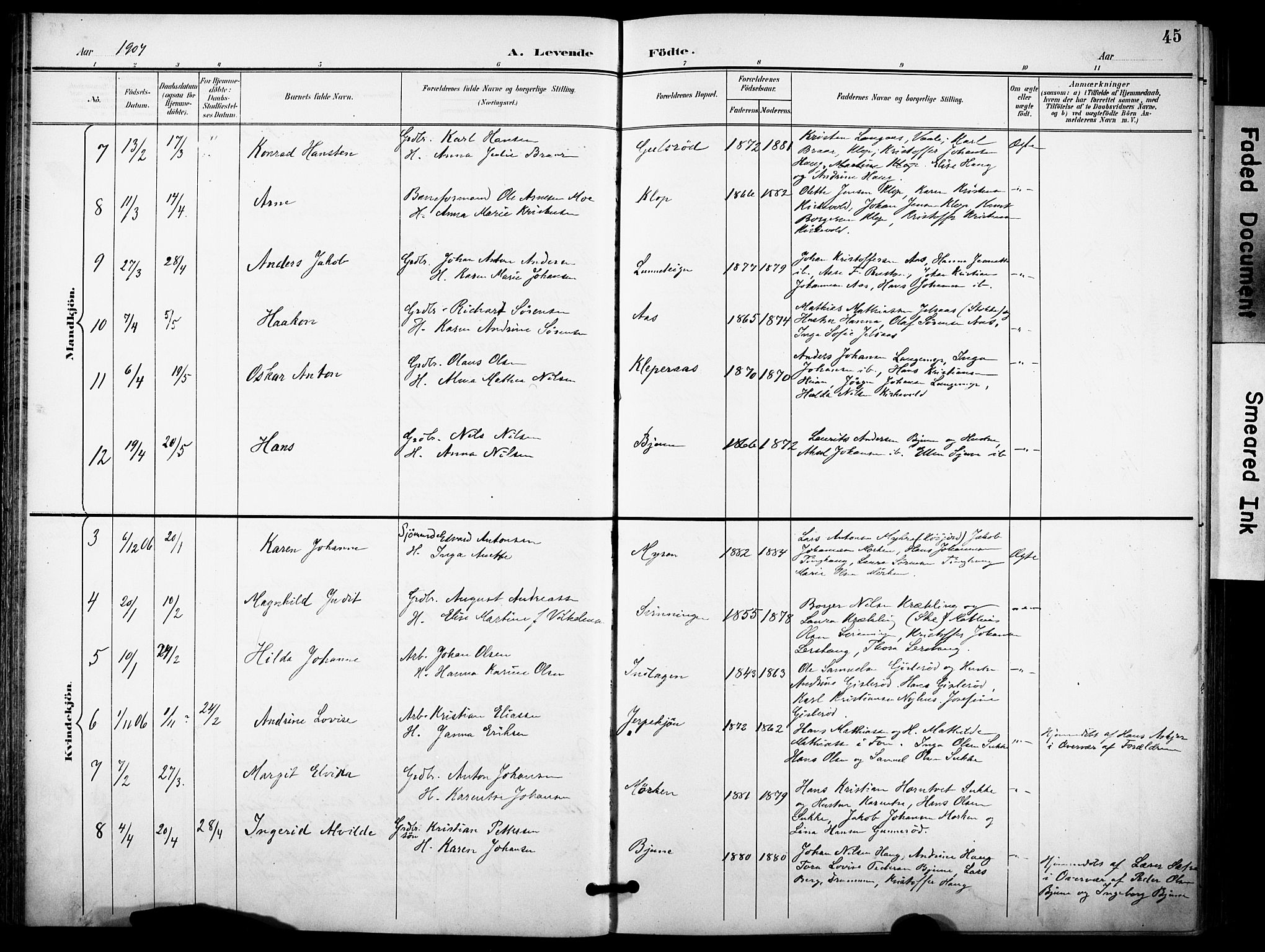 Ramnes kirkebøker, AV/SAKO-A-314/F/Fa/L0008: Ministerialbok nr. I 8, 1896-1913, s. 45