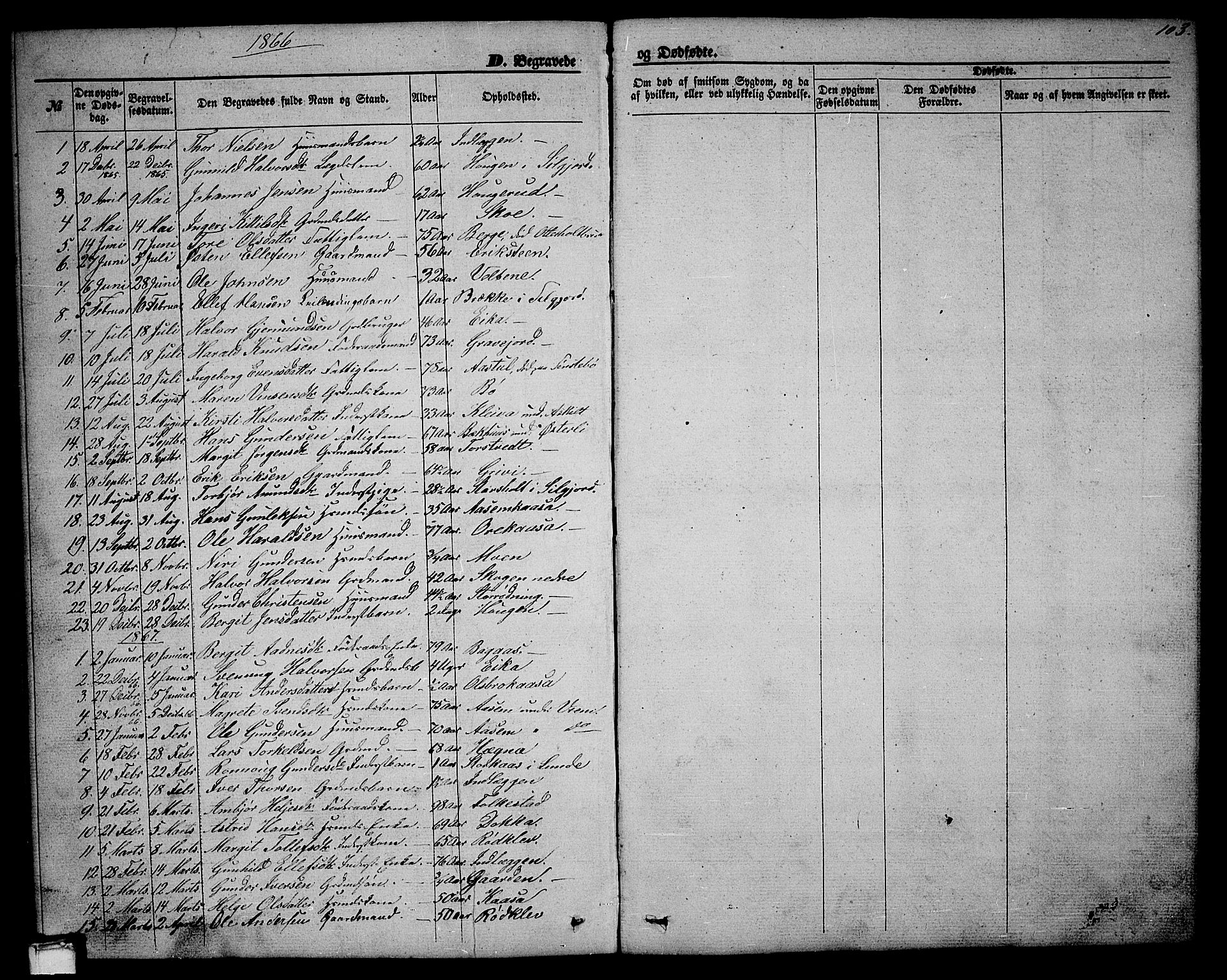 Bø kirkebøker, AV/SAKO-A-257/G/Ga/L0003: Klokkerbok nr. 3, 1866-1875, s. 103