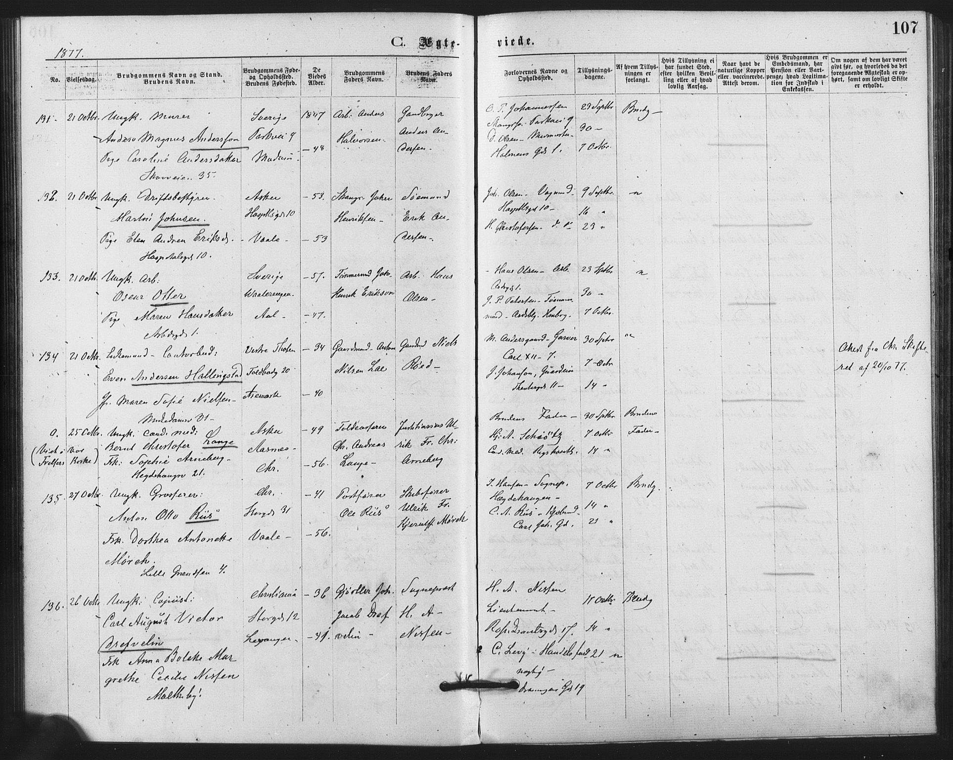 Trefoldighet prestekontor Kirkebøker, AV/SAO-A-10882/F/Fc/L0002: Ministerialbok nr. III 2, 1874-1881, s. 107