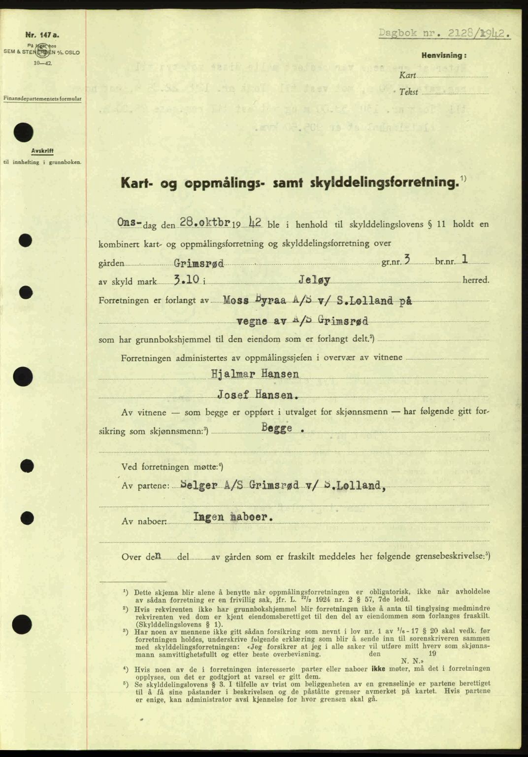 Moss sorenskriveri, SAO/A-10168: Pantebok nr. A10, 1942-1943, Dagboknr: 2128/1942