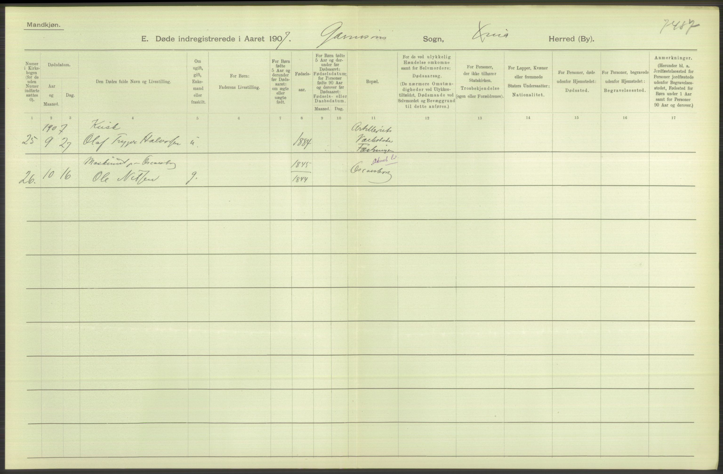 Statistisk sentralbyrå, Sosiodemografiske emner, Befolkning, AV/RA-S-2228/D/Df/Dfa/Dfae/L0009: Kristiania: Døde, 1907, s. 132