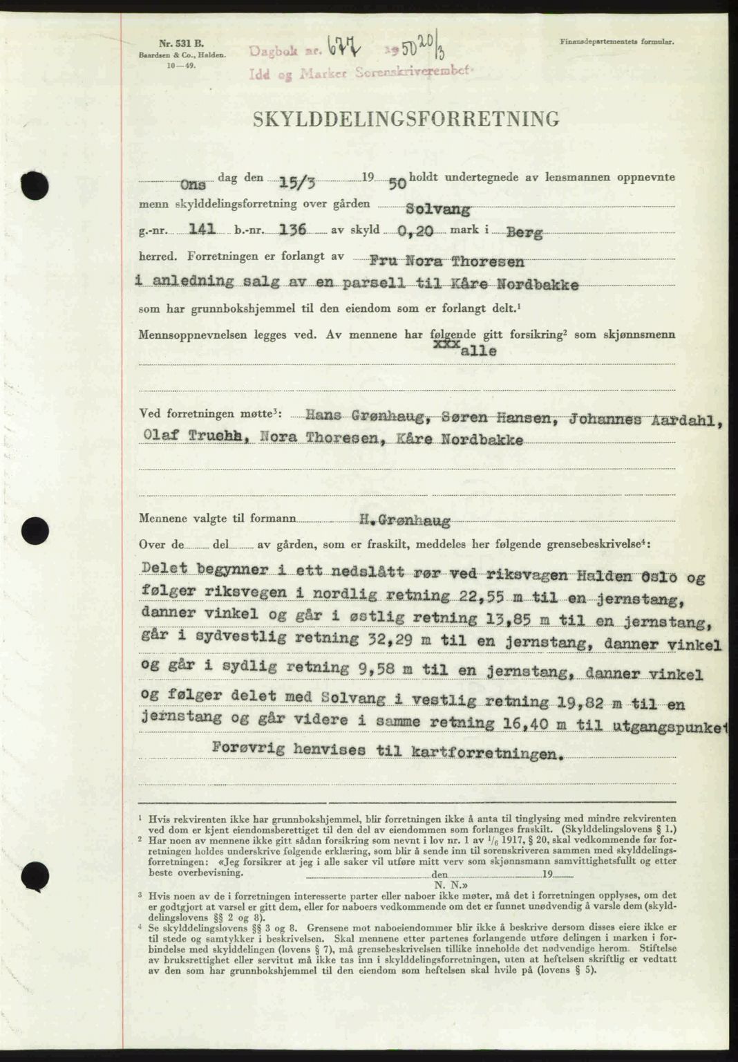 Idd og Marker sorenskriveri, AV/SAO-A-10283/G/Gb/Gbb/L0014: Pantebok nr. A14, 1950-1950, Dagboknr: 677/1950