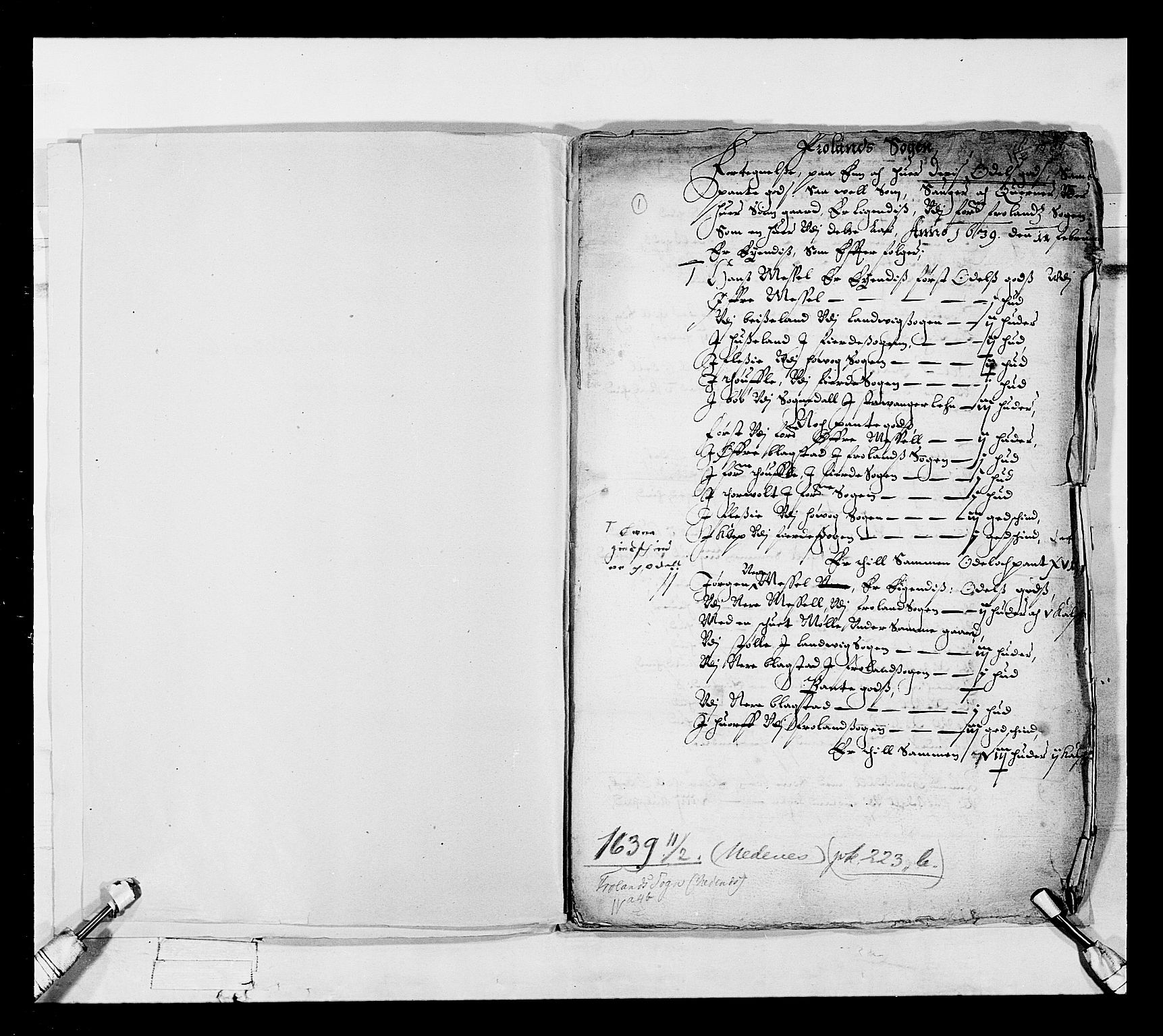 Stattholderembetet 1572-1771, RA/EA-2870/Ek/L0018/0002: Jordebøker 1633-1658: / Odelsjordebøker for en del av Nedenes len, 1639, s. 2