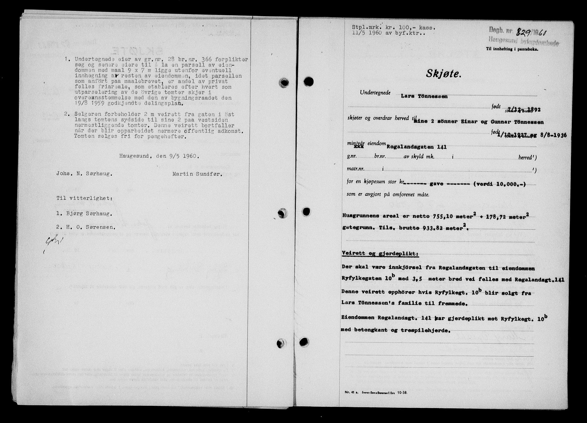 Haugesund tingrett, SAST/A-101415/01/II/IIC/L0070: Pantebok nr. A 11, 1959-1960, Dagboknr: 829/1960
