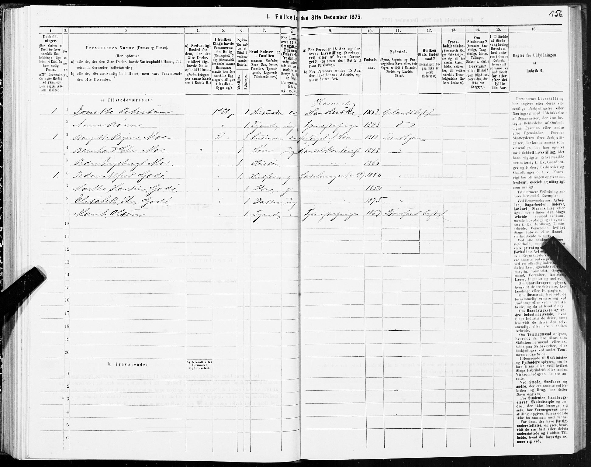 SAT, Folketelling 1875 for 1601 Trondheim kjøpstad, 1875, s. 2156