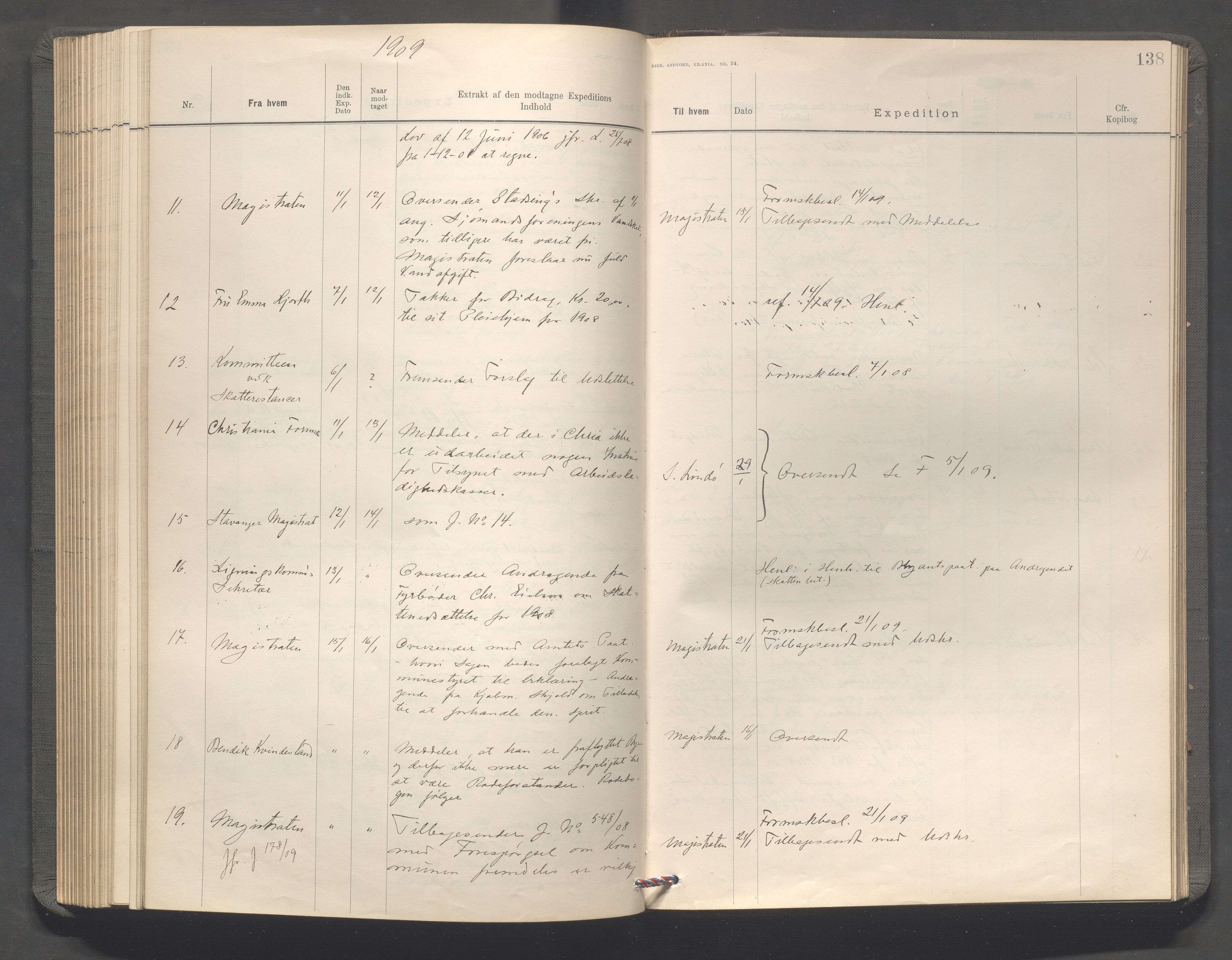 Haugesund kommune - Formannskapet, IKAR/X-0001/C/L0003: Journal, 1907-1910, s. 138