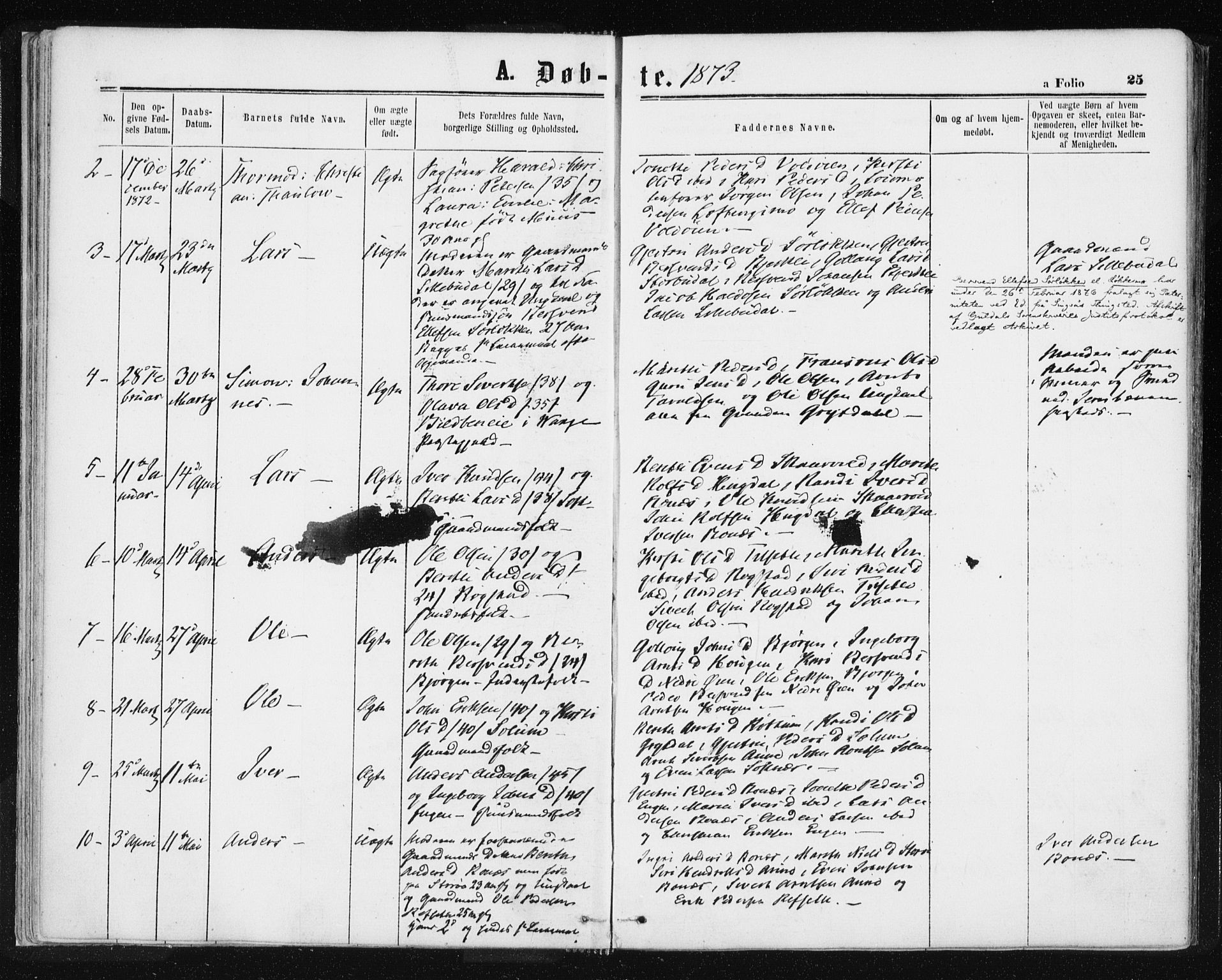 Ministerialprotokoller, klokkerbøker og fødselsregistre - Sør-Trøndelag, AV/SAT-A-1456/687/L1001: Ministerialbok nr. 687A07, 1863-1878, s. 25