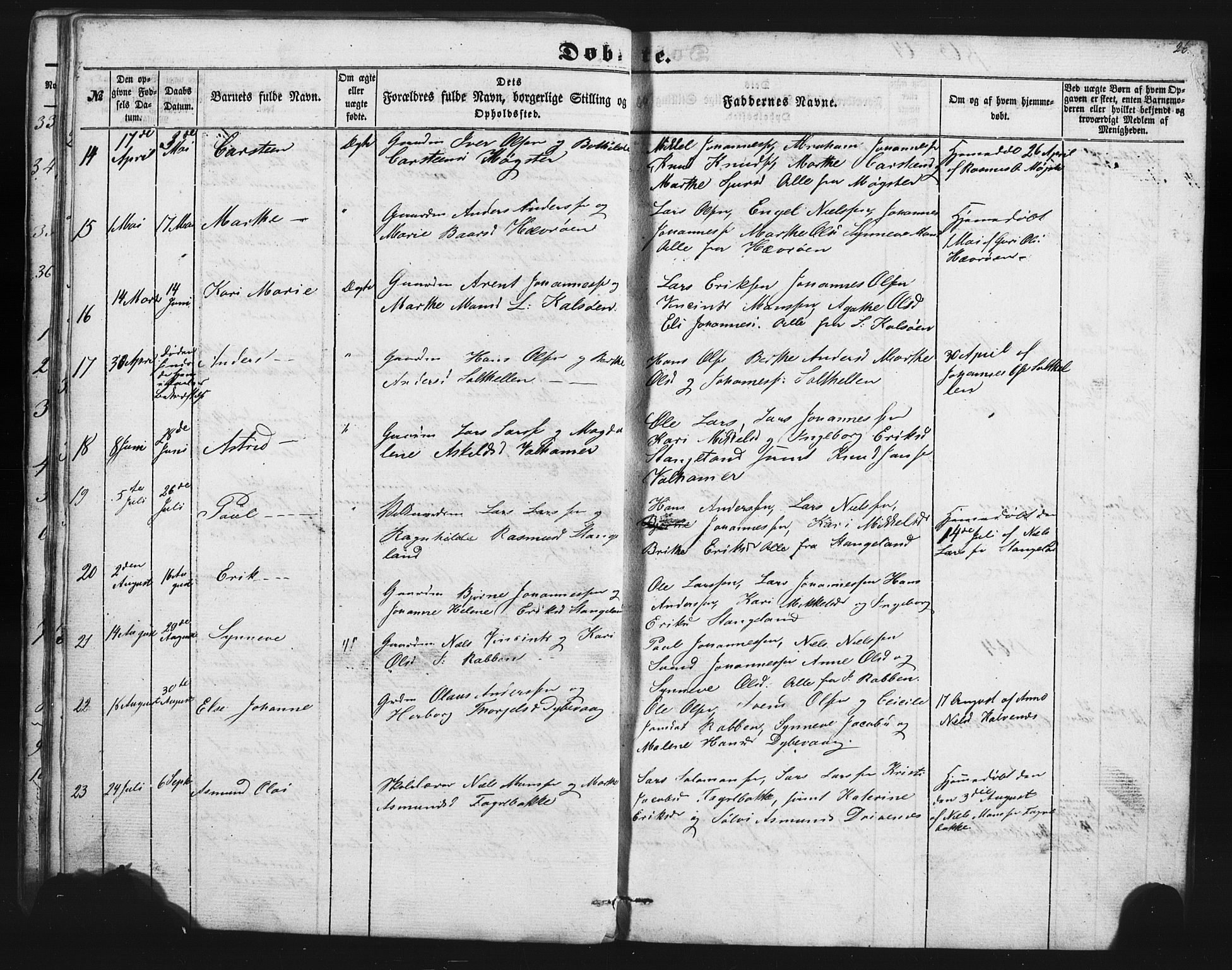 Austevoll sokneprestembete, AV/SAB-A-74201/H/Ha/Hab/Habb/L0001: Klokkerbok nr. B 1, 1852-1864, s. 26