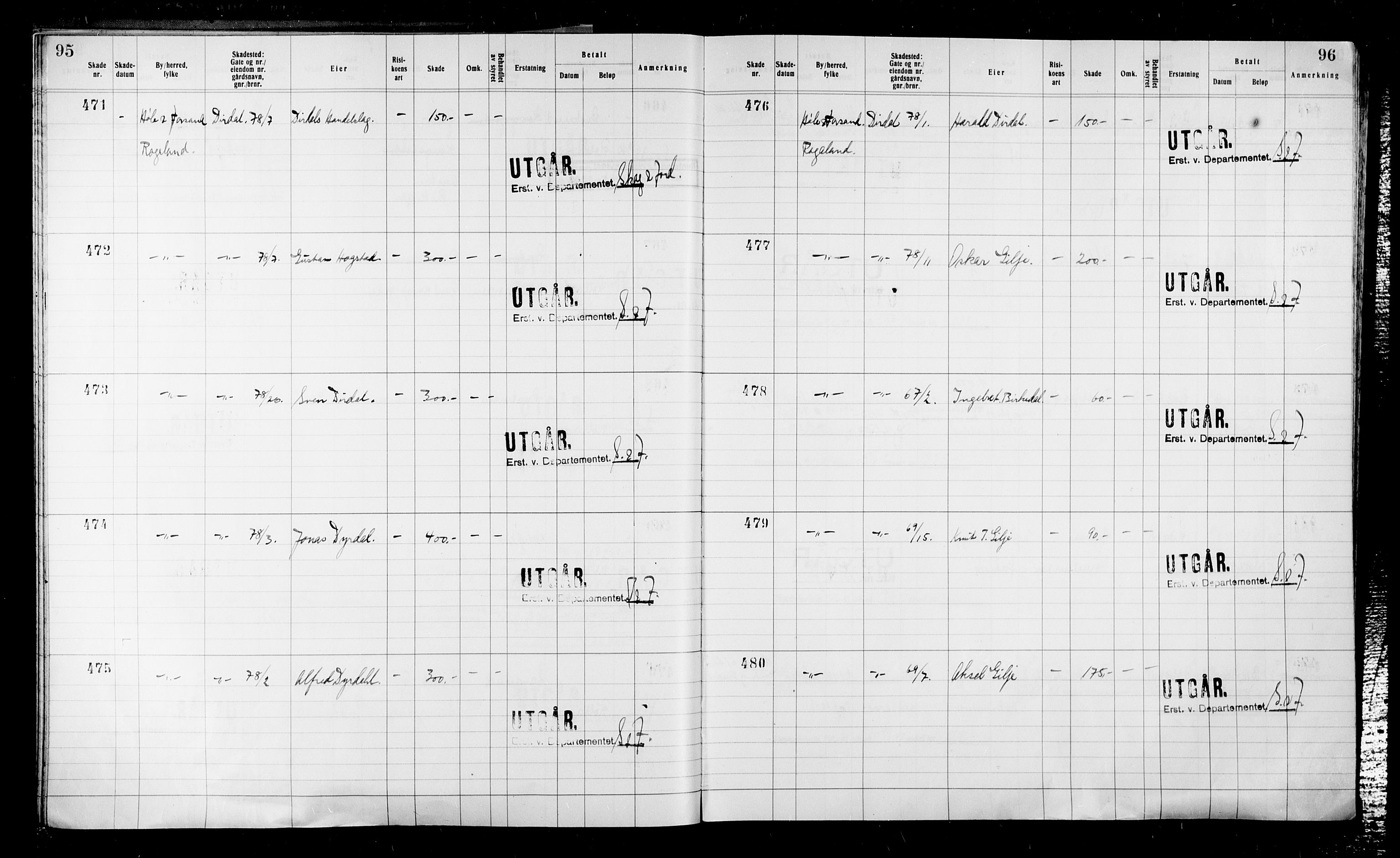 Krigsskadetrygdene for bygninger og løsøre, RA/S-1548/V/L0043: Bygning, ikke trygdet., 1940-1945, s. 95-96