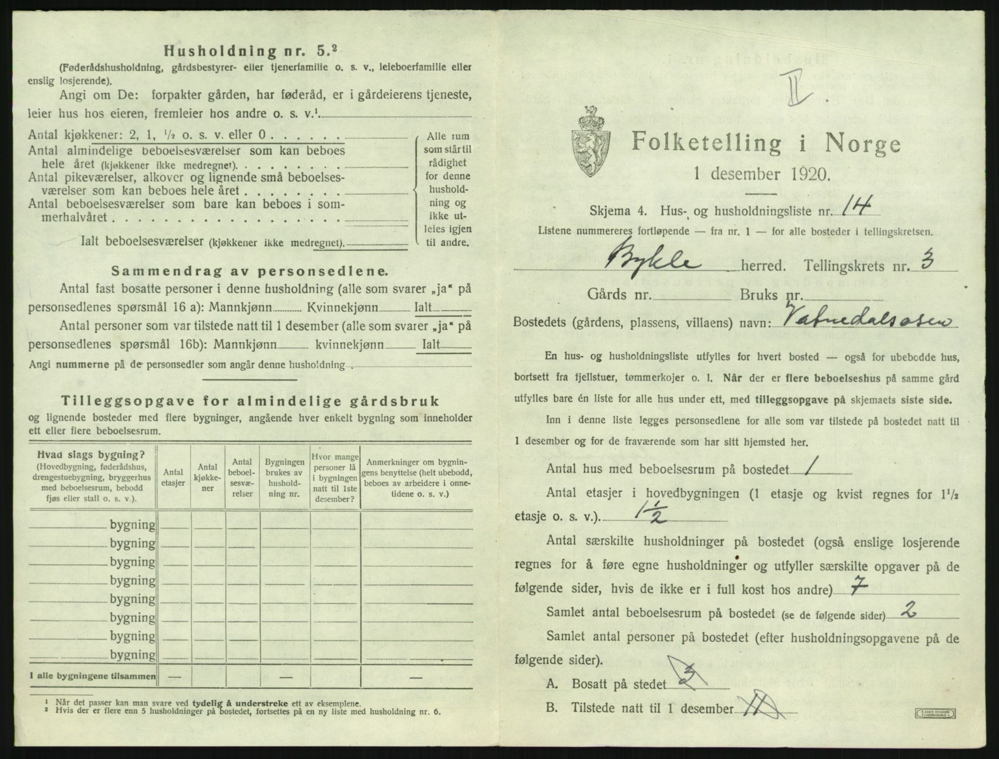 SAK, Folketelling 1920 for 0941 Bykle herred, 1920, s. 189