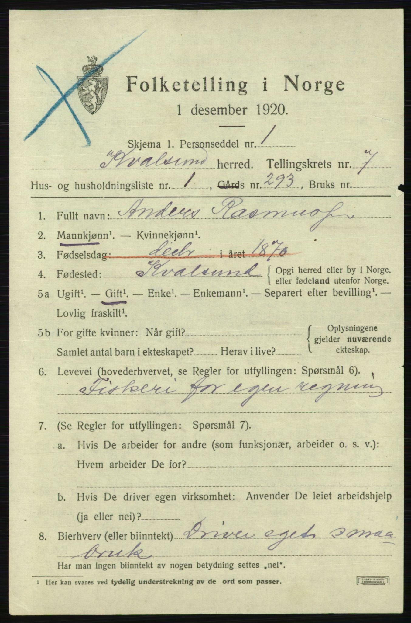 SATØ, Folketelling 1920 for 2017 Kvalsund herred, 1920, s. 2118