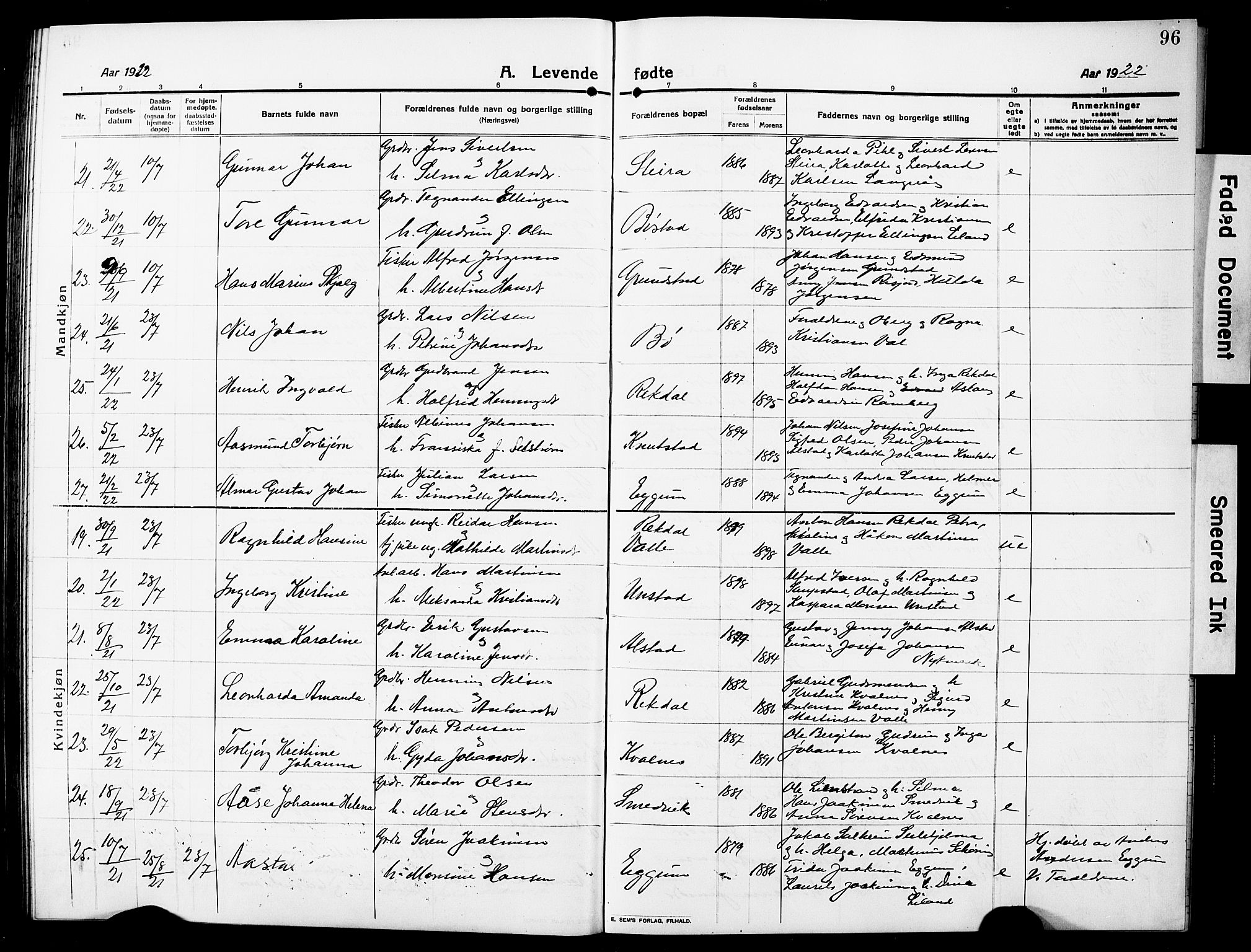 Ministerialprotokoller, klokkerbøker og fødselsregistre - Nordland, AV/SAT-A-1459/880/L1142: Klokkerbok nr. 880C04, 1913-1930, s. 96