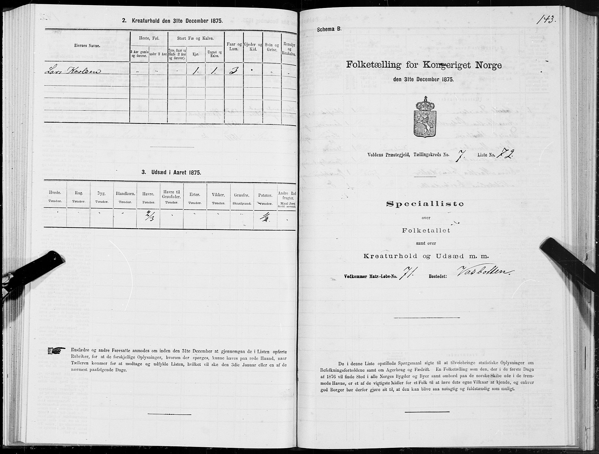 SAT, Folketelling 1875 for 1519P Volda prestegjeld, 1875, s. 5143